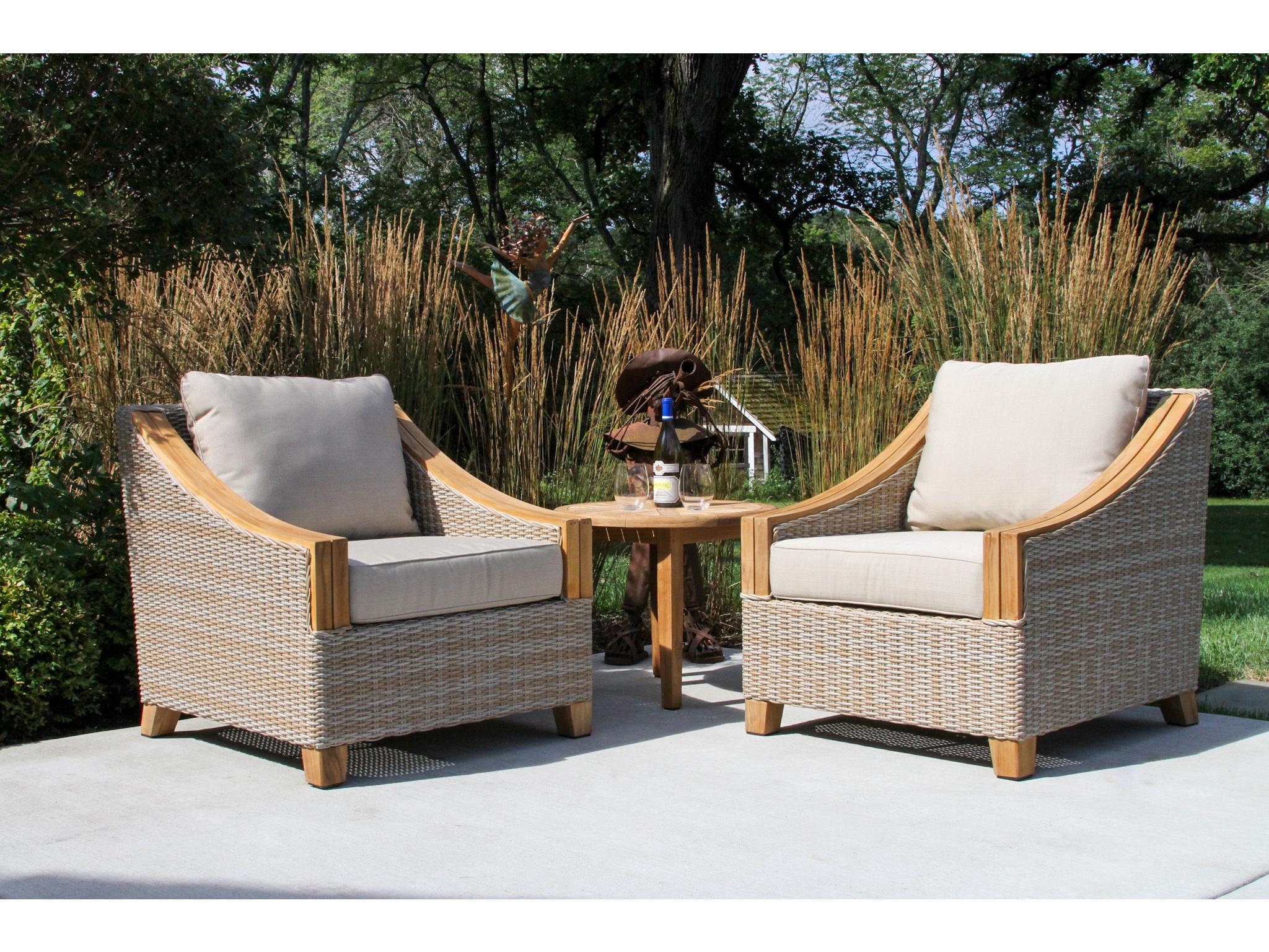 Outdoor Interiors Teak & Ash Wicker Armchair w/ Sunbrella Cushions