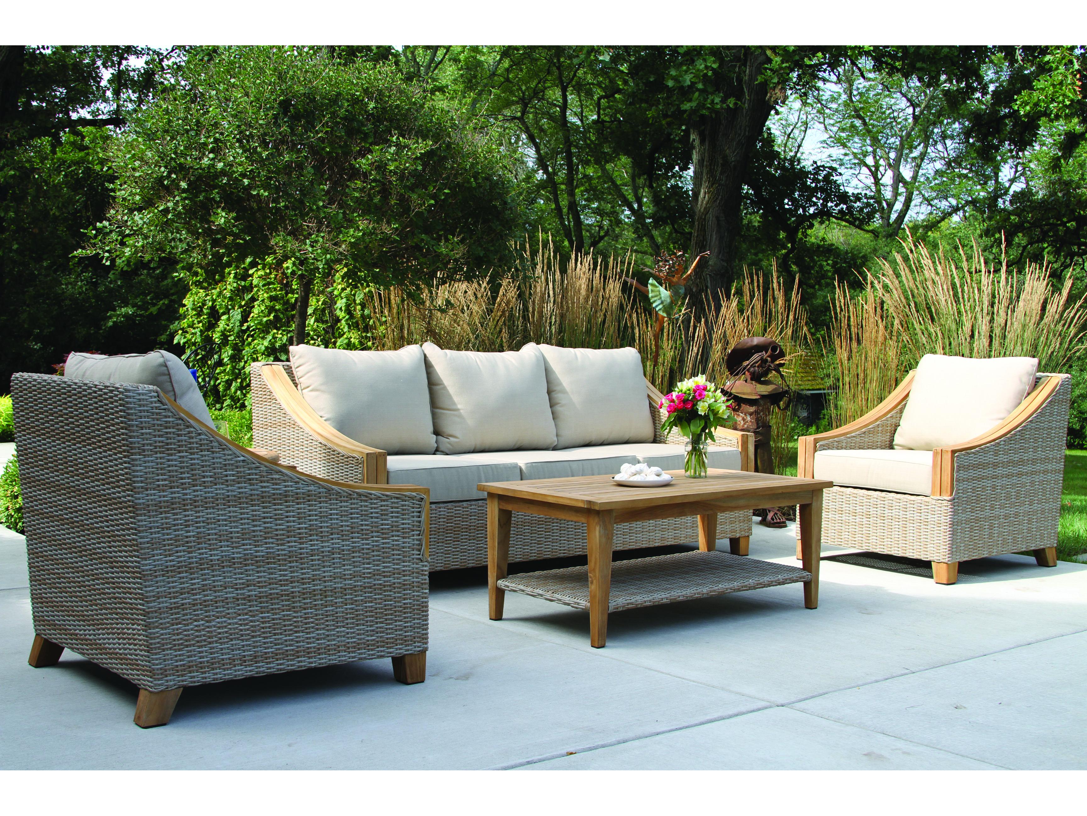 Outdoor Interiors Teak & Ash Wicker Armchair w/ Sunbrella Cushions