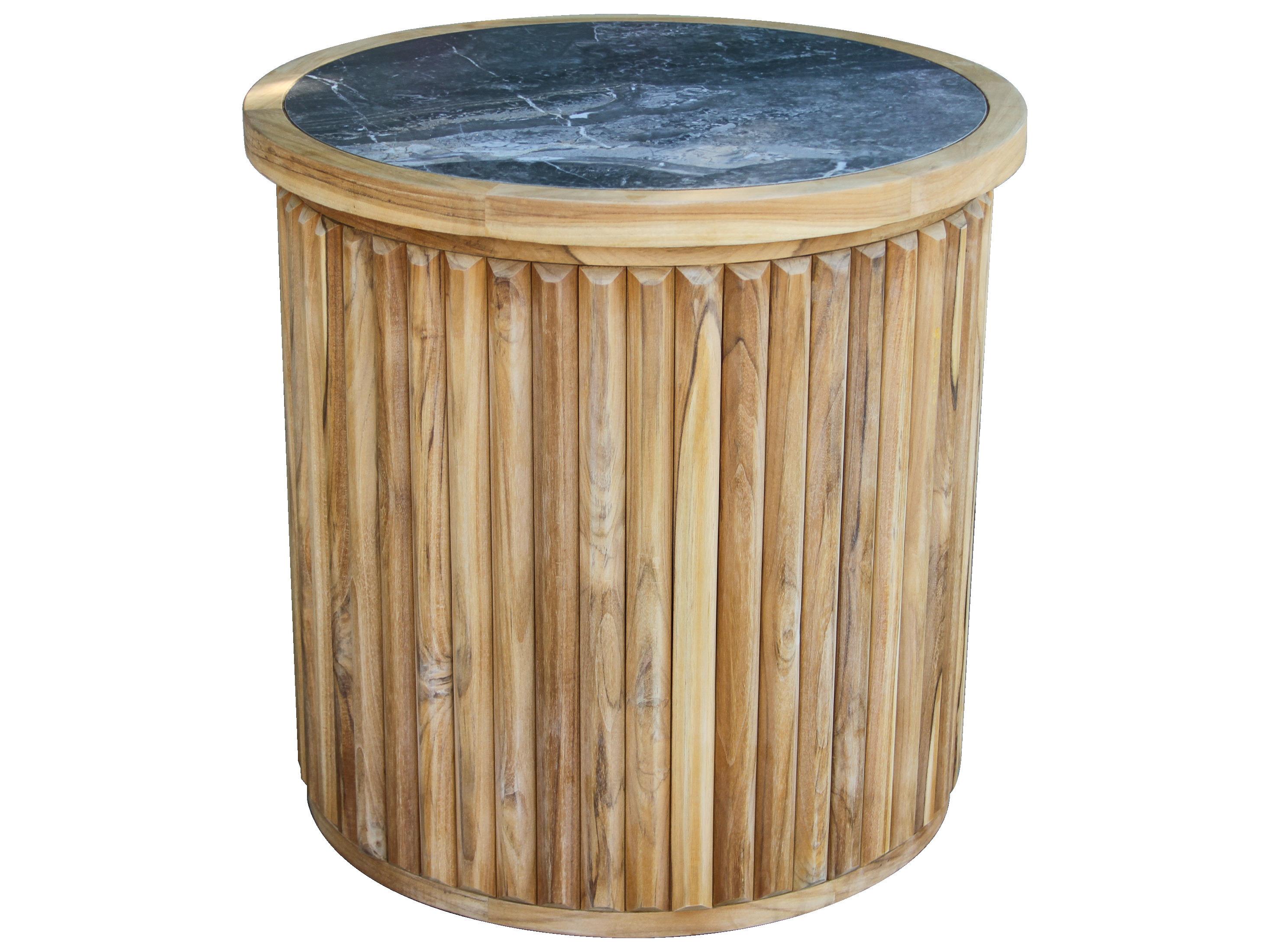 Outdoor Interiors Teak & Orobico Sintered Stone Accent Table, 22" Dia.