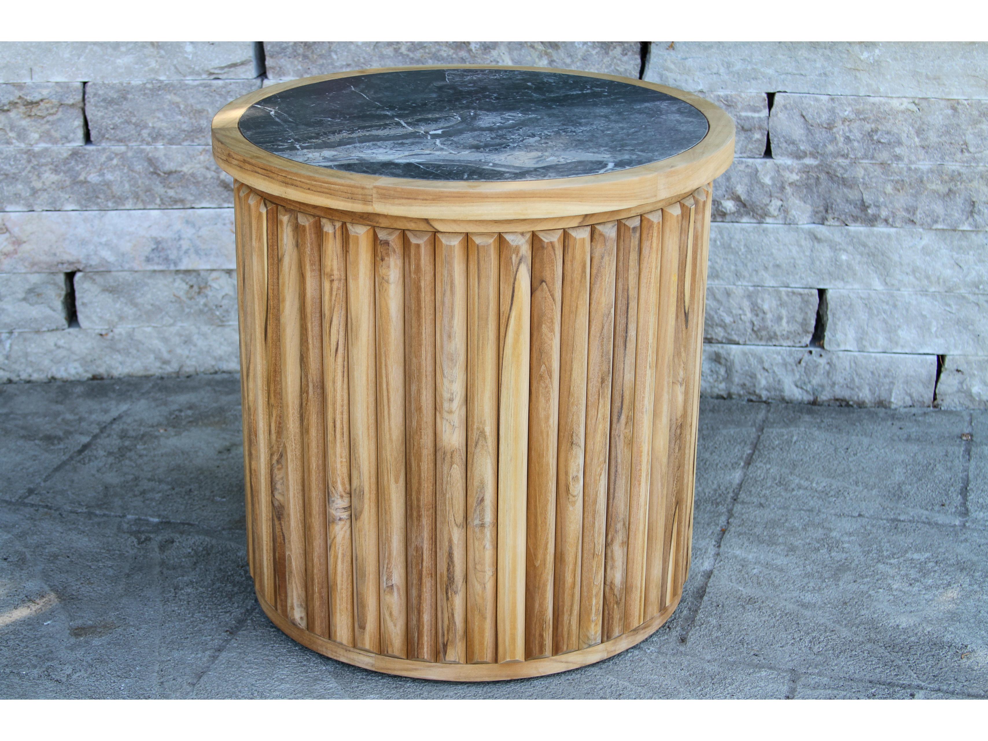 Outdoor Interiors Teak & Orobico Sintered Stone Accent Table, 22" Dia.