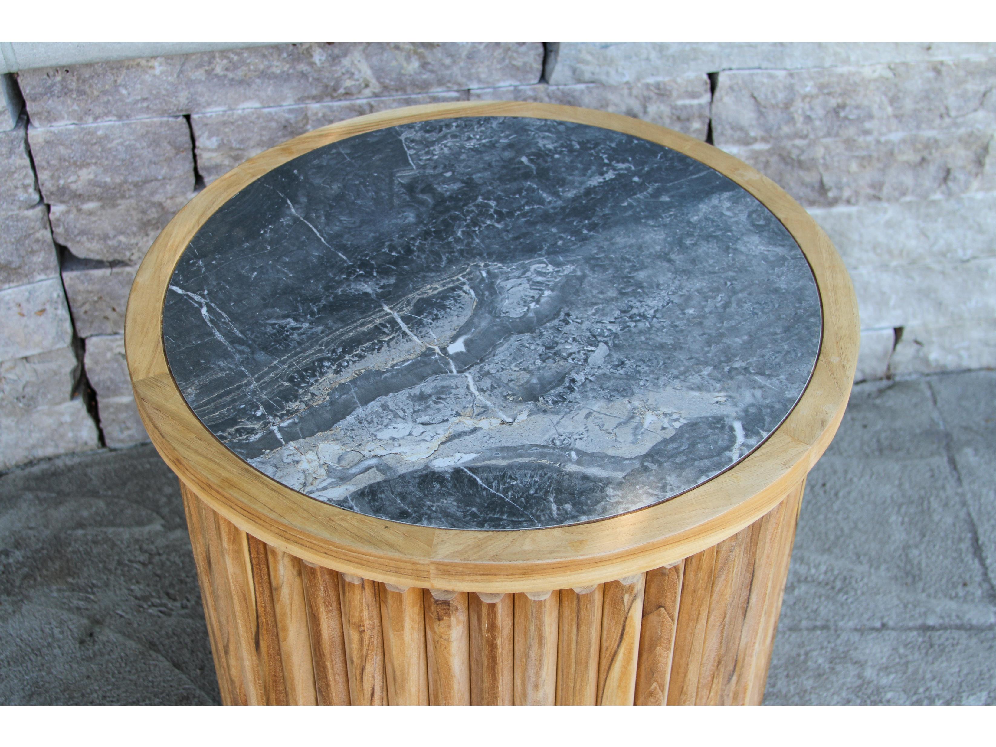 Outdoor Interiors Teak & Orobico Sintered Stone Accent Table, 22" Dia.
