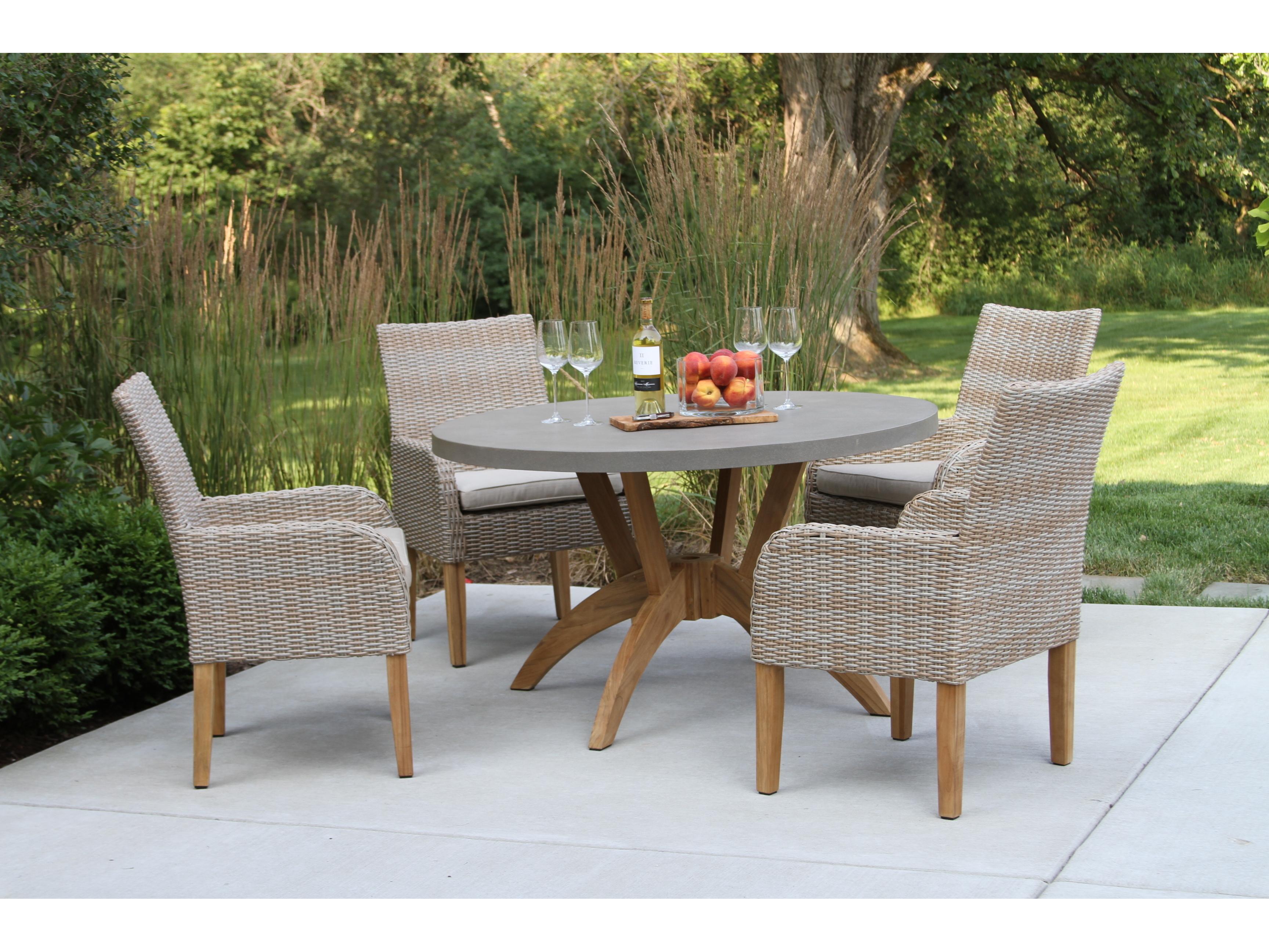 Outdoor Interiors Teak & Composite Round Dining Table, 52" Dia.