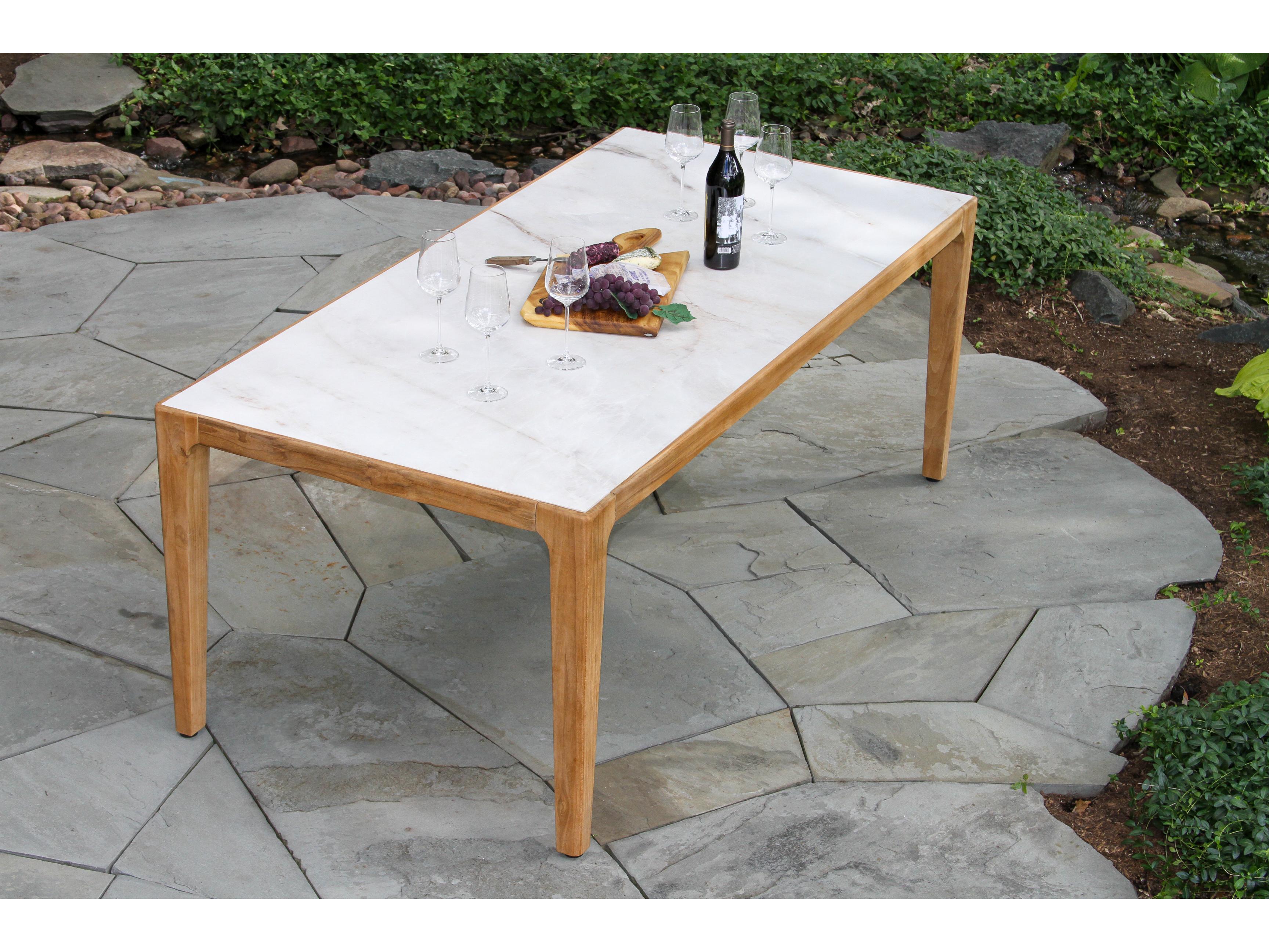 Outdoor Interiors Teak & Monte Bianco Sintered Stone Dining Table, 78.5" x 39.5"
