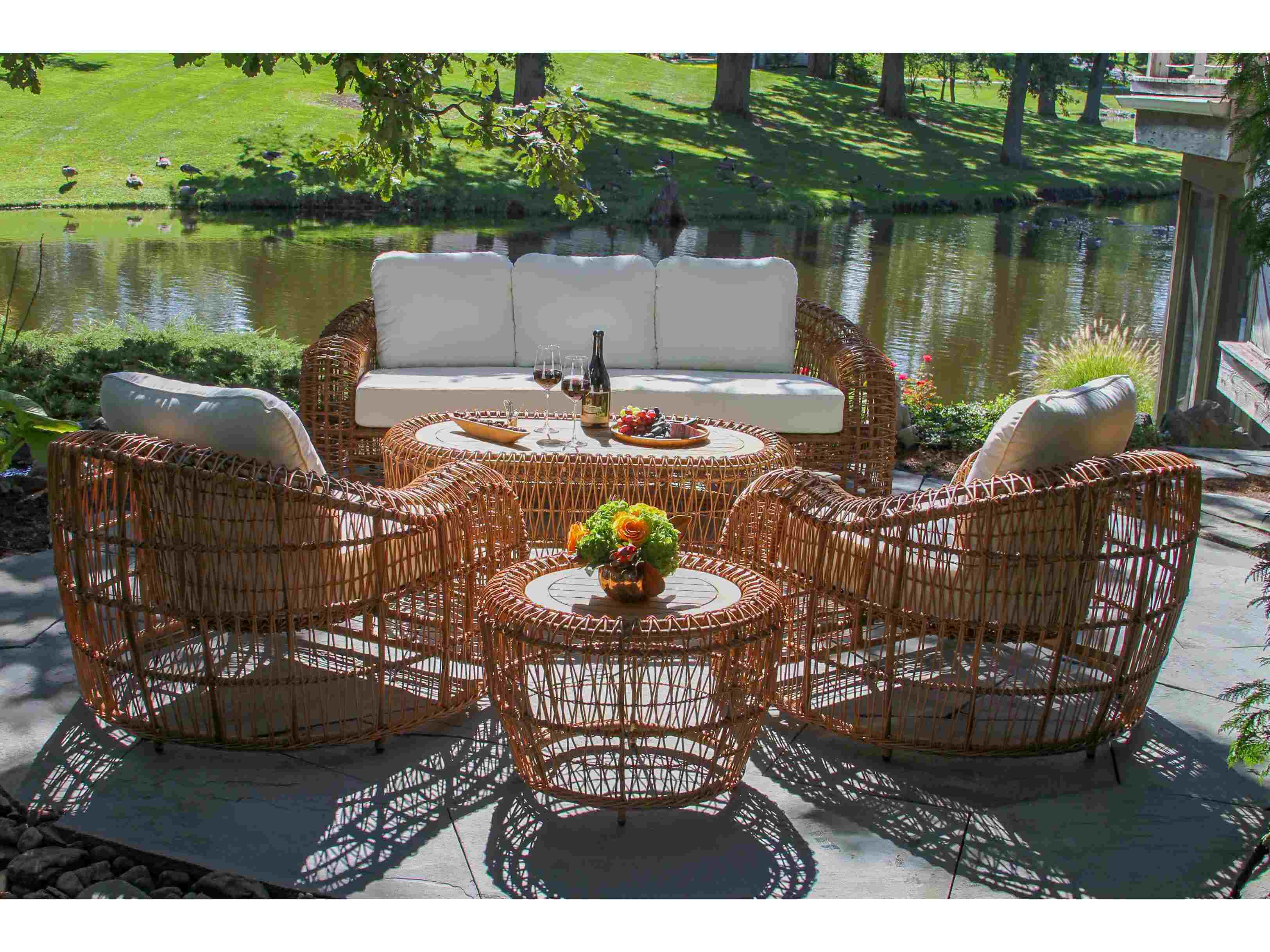 Outdoor Interiors On the Vine Teak & Wicker Oval Coffee Table, 47" x 27"