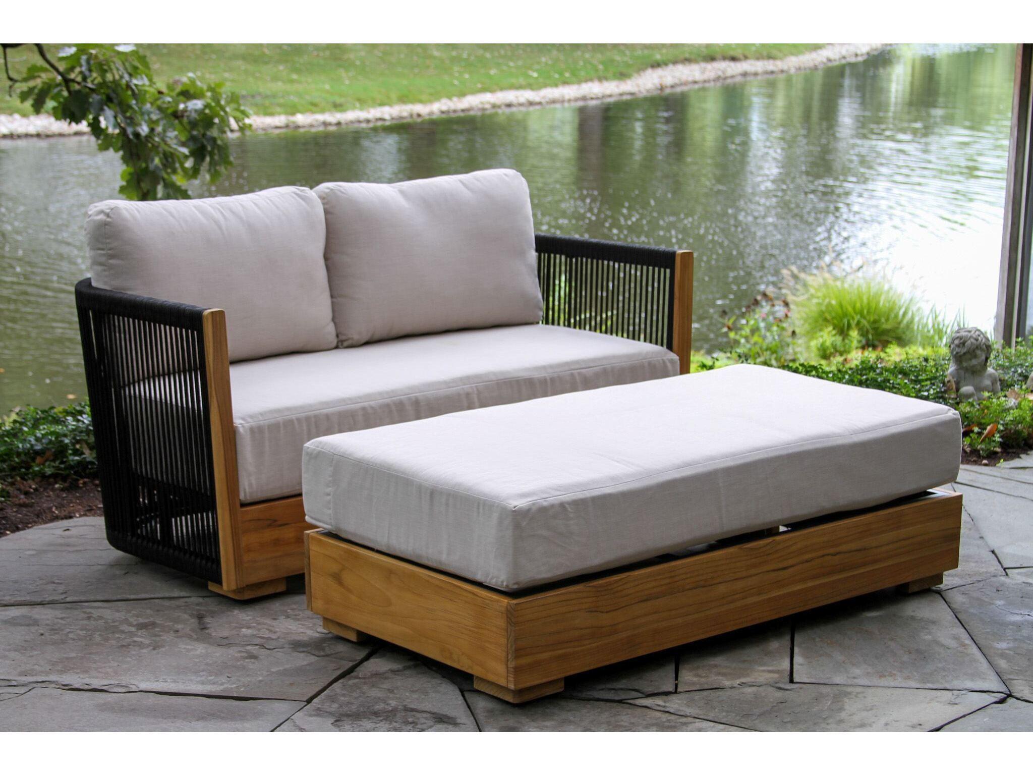 Outdoor Interiors Teak Ottoman w Sunbrella