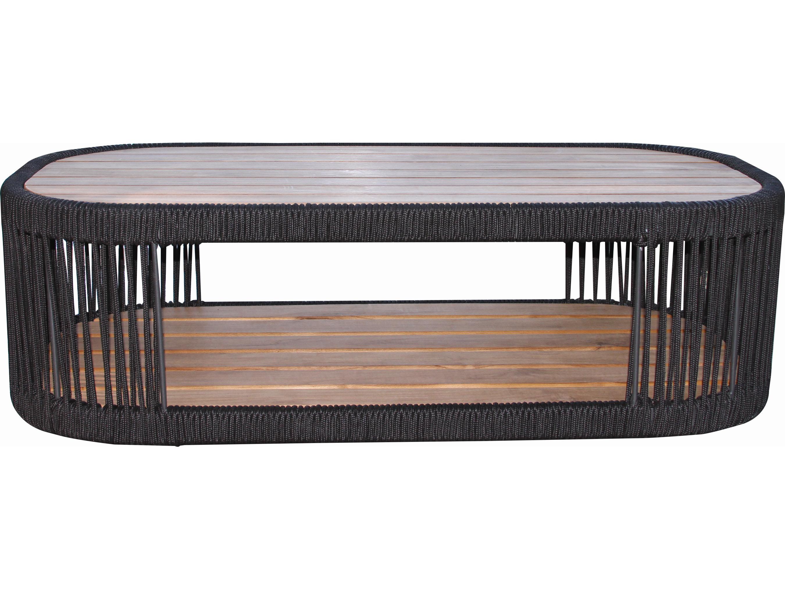 Outdoor Interiors Teak & Black Rope Coffee Table, 47" x 23.5"
