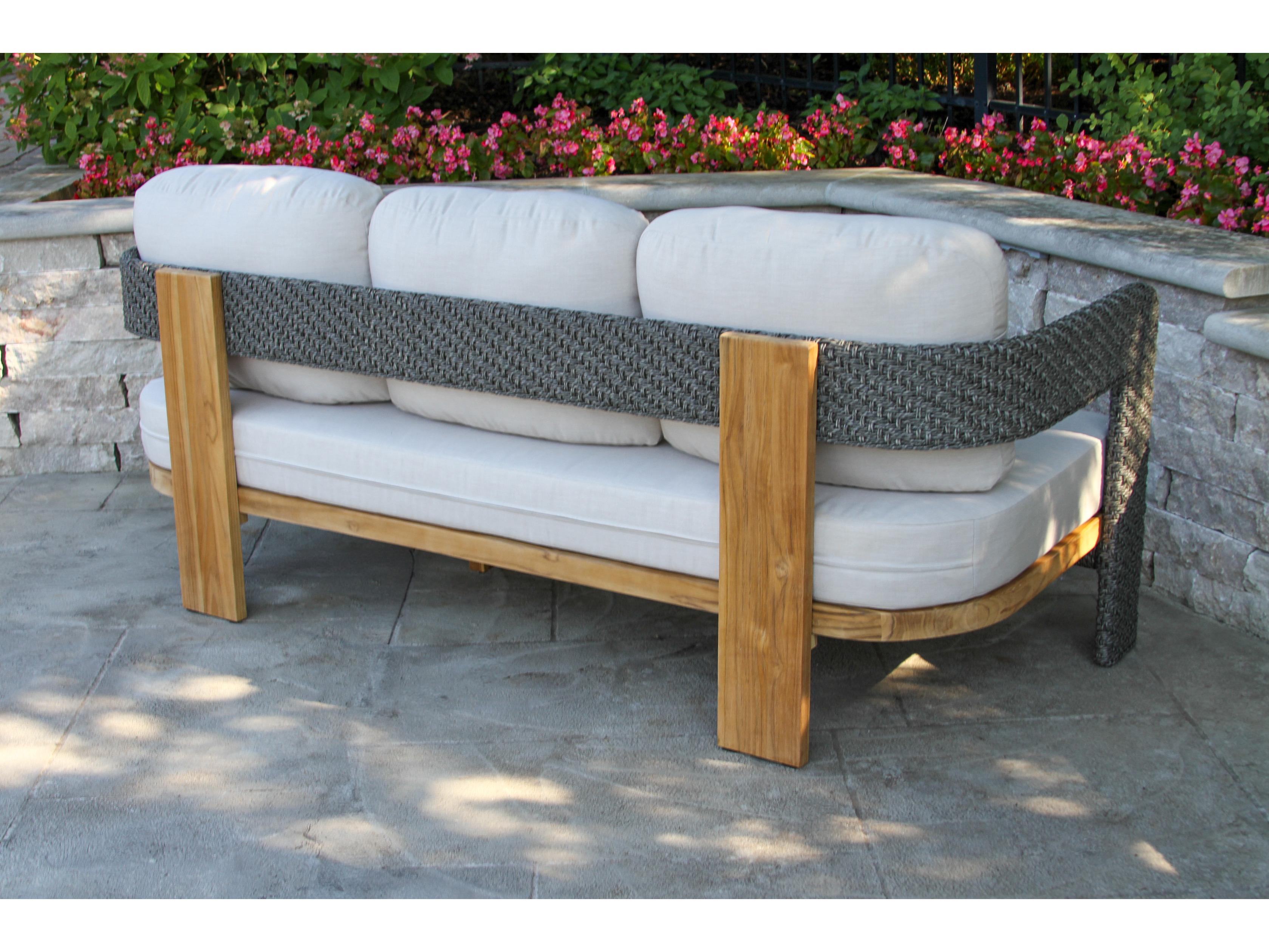 Outdoor Interiors Estate Teak & Wicker Sofa w Sunbrella