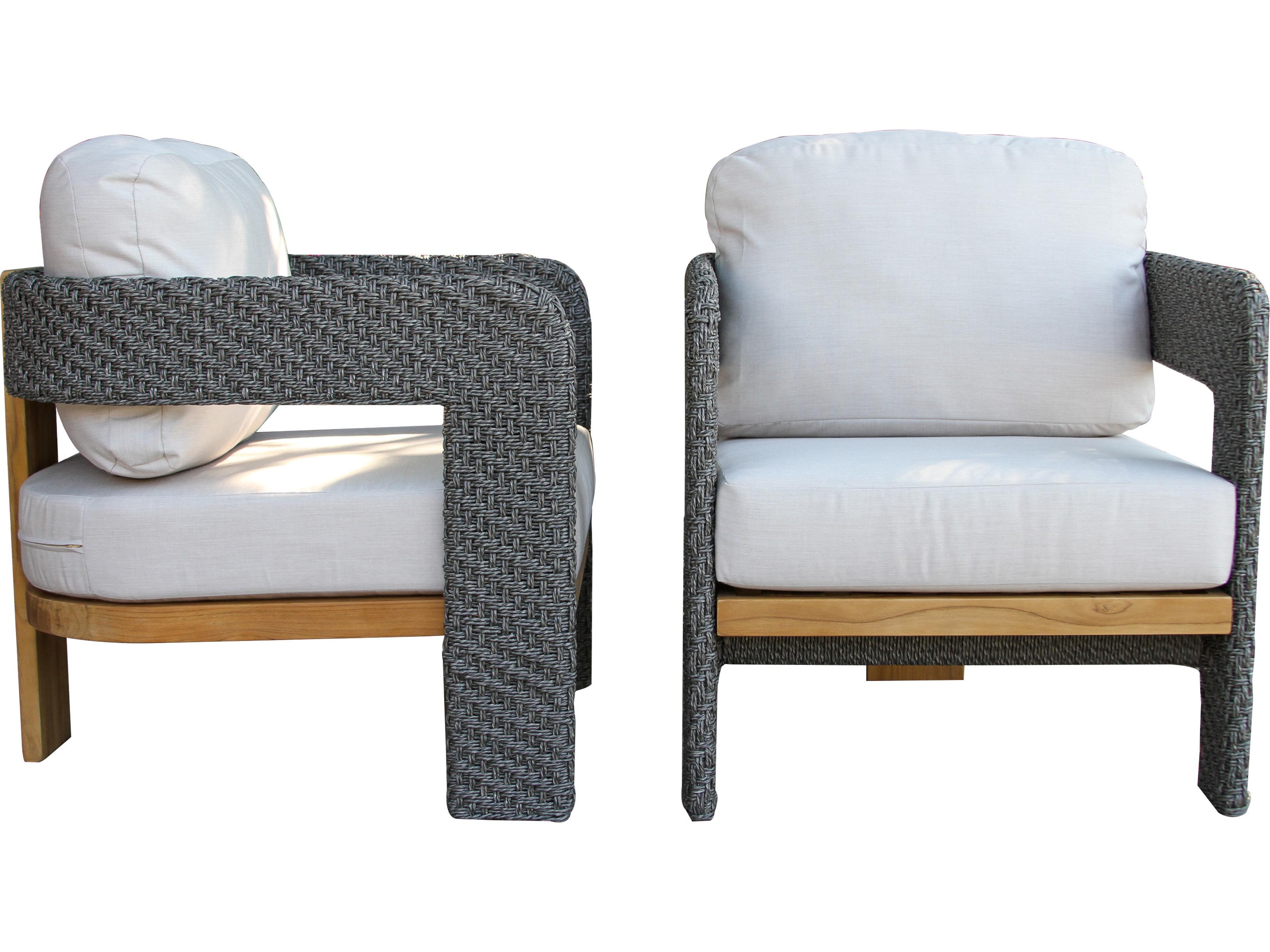 Outdoor Interiors Estate Teak & Wicker Armchair w Sunbrella (Price Includes Two)