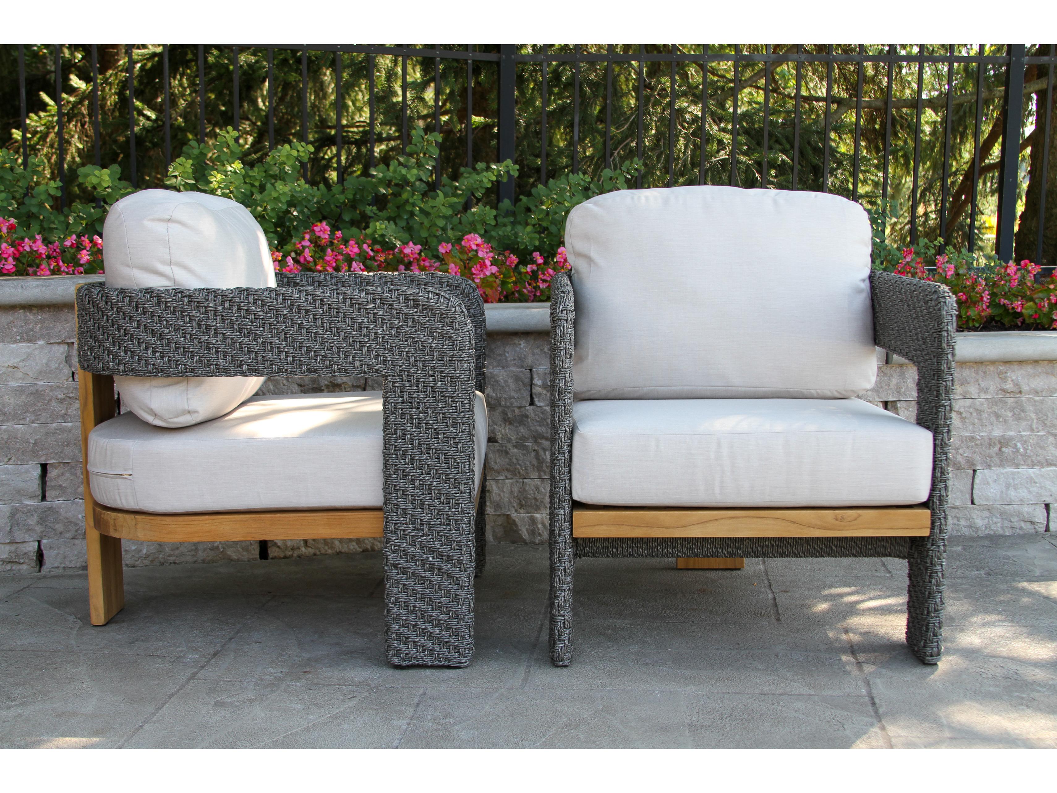 Outdoor Interiors Estate Teak & Wicker Armchair w Sunbrella (Price Includes Two)