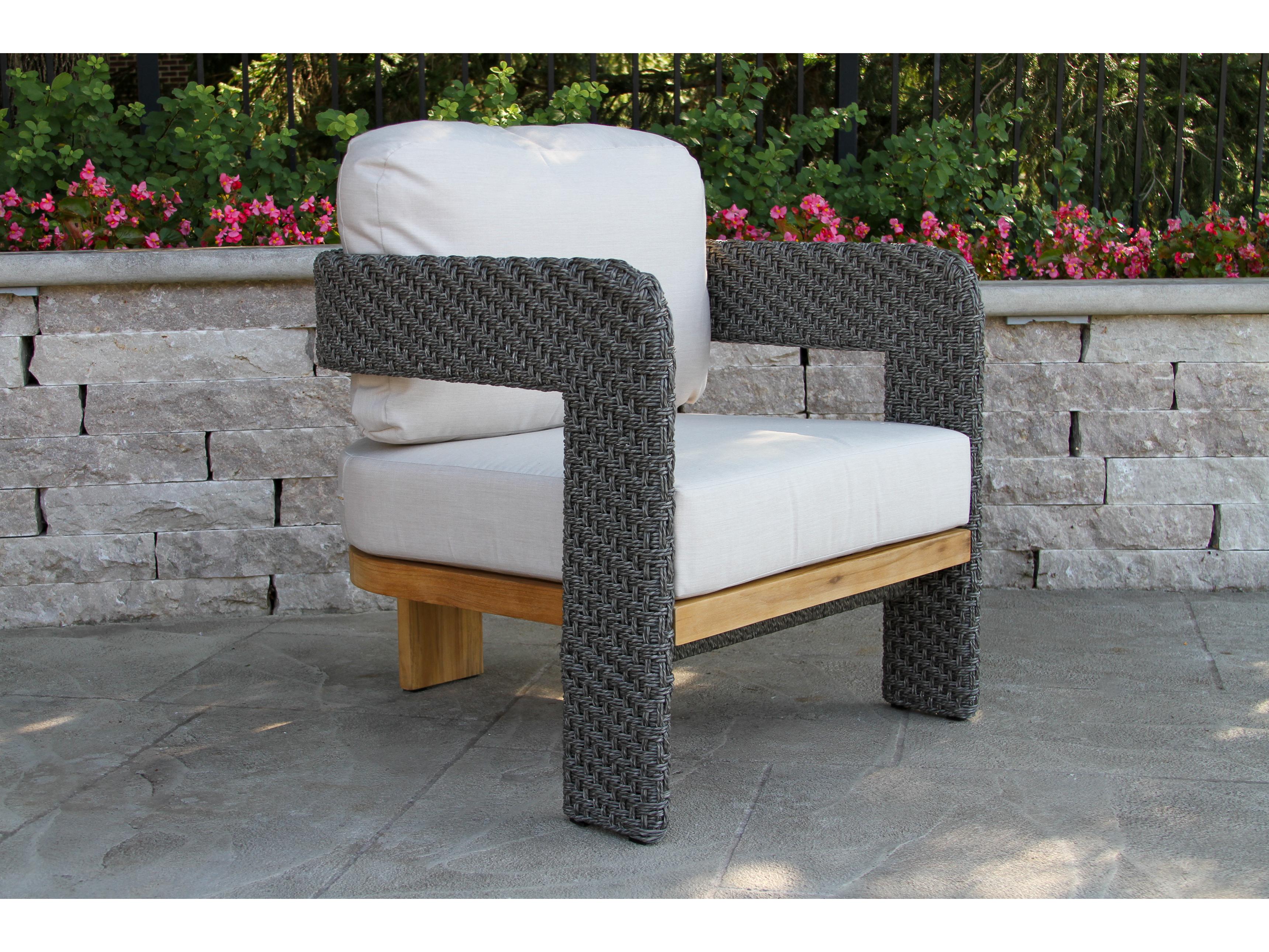 Outdoor Interiors Estate Teak & Wicker Armchair w Sunbrella (Price Includes Two)