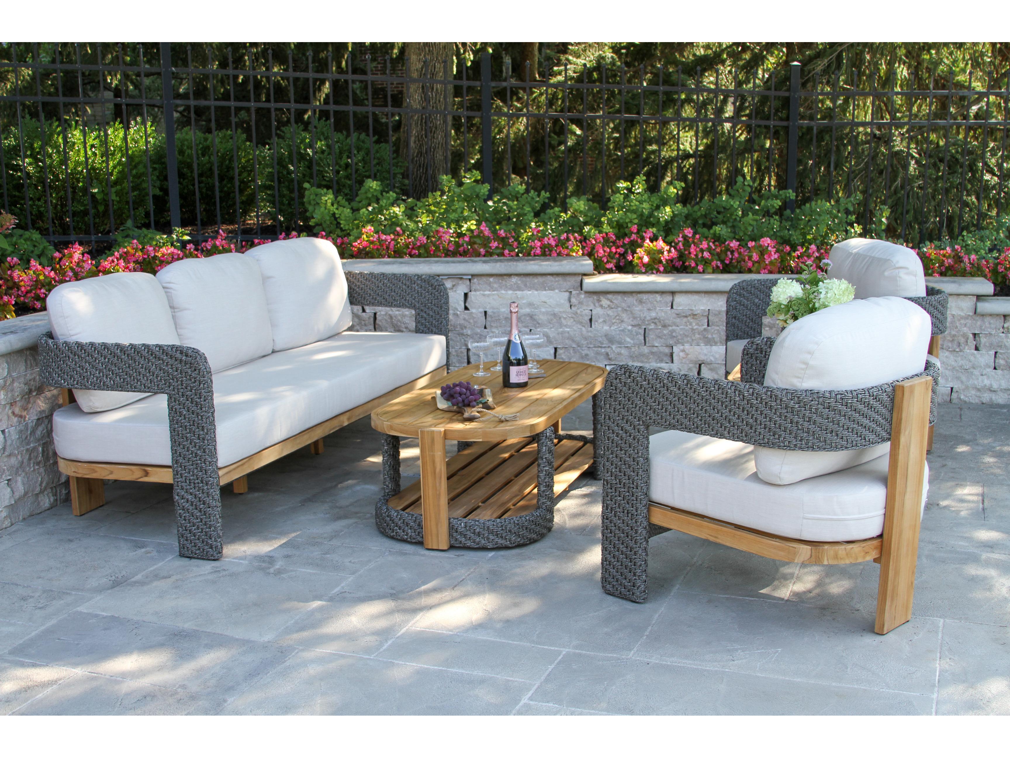 Outdoor Interiors Estate Teak & Wicker Coffee Table, 52.5" x 24"