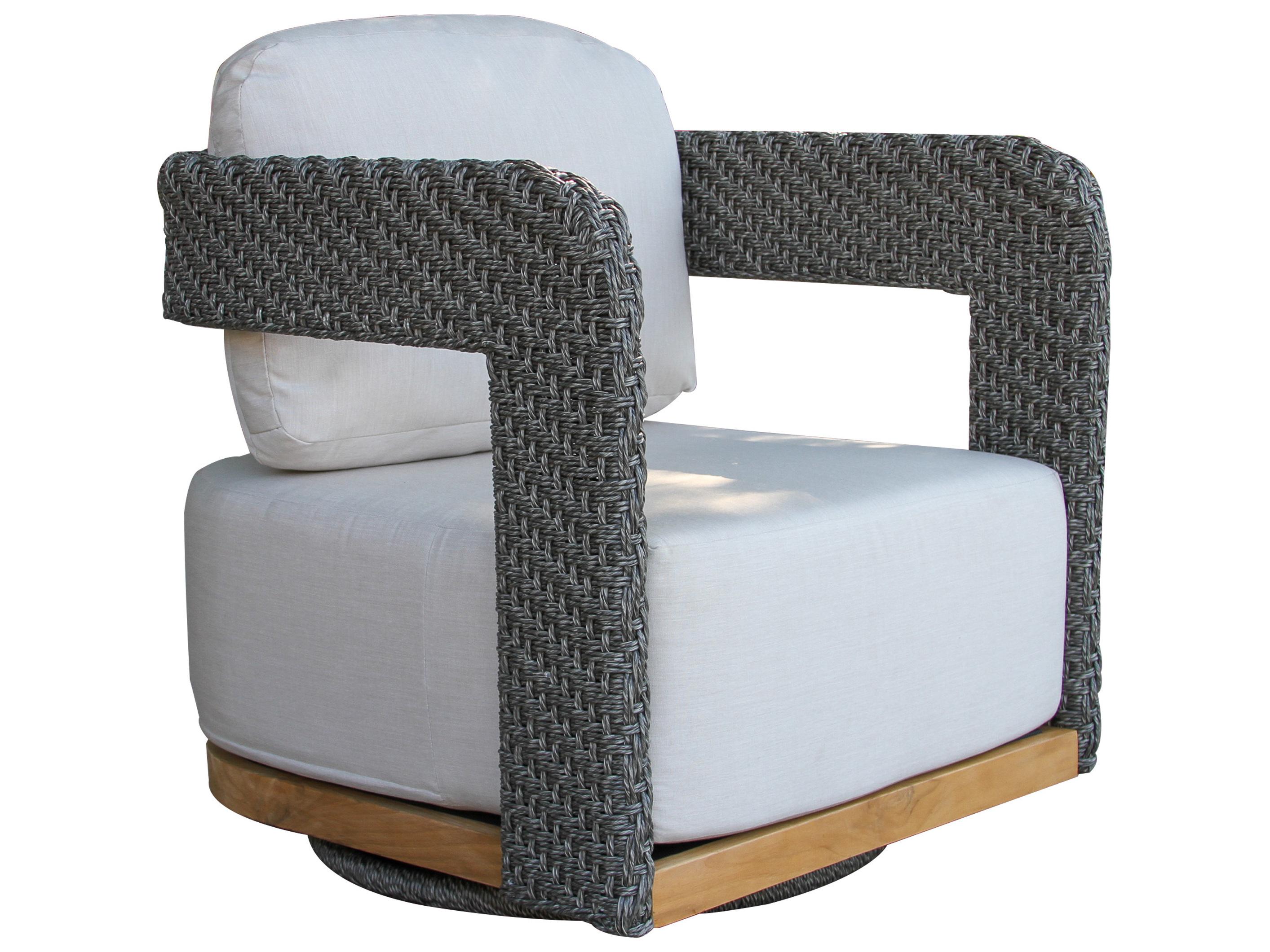 Outdoor Interiors Estate Teak & Wicker Swivel Chair w Sunbrella