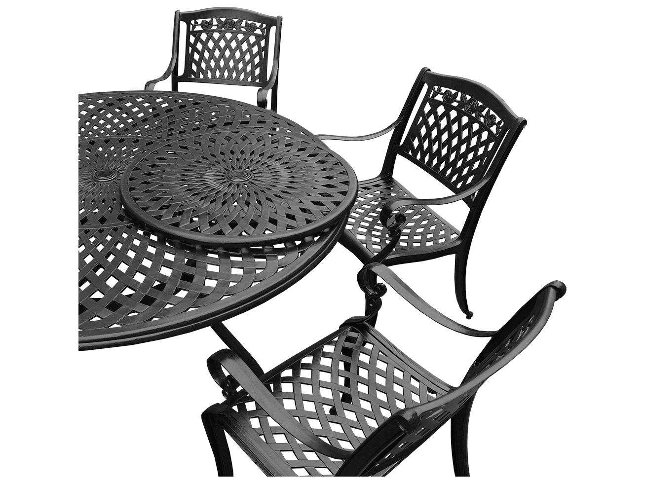 Oakland Living Modern Aluminum 59'' Large Black Round Outdoor Patio Dining Set with Lazy Susan and Six Chairs