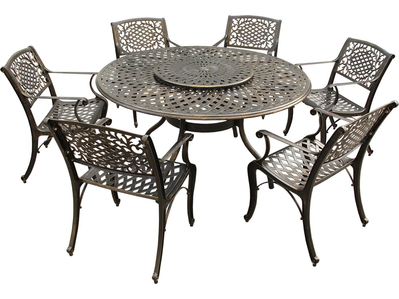 Oakland Living Modern Traditional Lattice Aluminum 59 inch Bronze Round Patio Dining Set with Lazy Susan and Six Chairs
