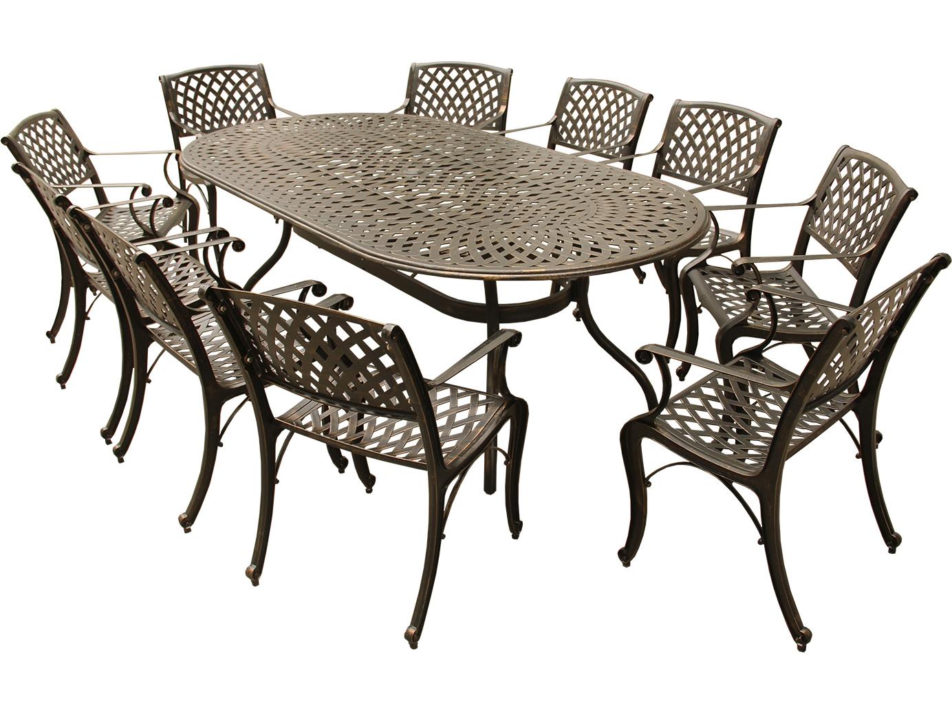 Oakland Living Modern Lattice Aluminum 95 inch Bronze Oval Outdoor Patio Dining Set with Ten Chairs