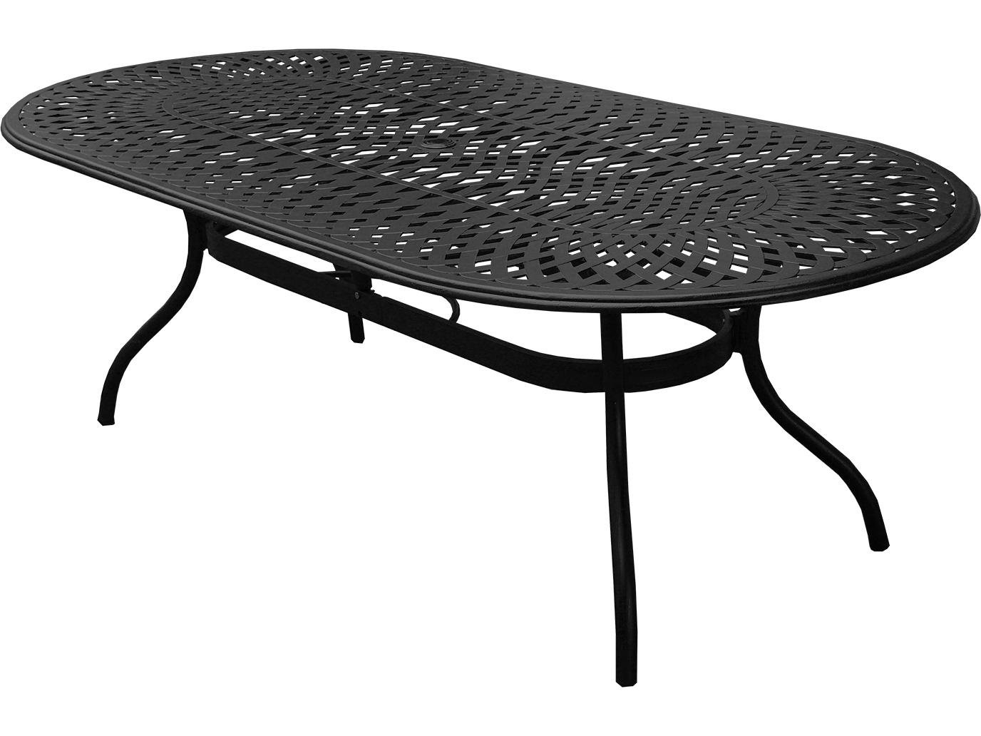 Oakland Living Modern Lattice Aluminum 95'' Large Black Oval Outdoor Dining Set with Eight Arm Chairs