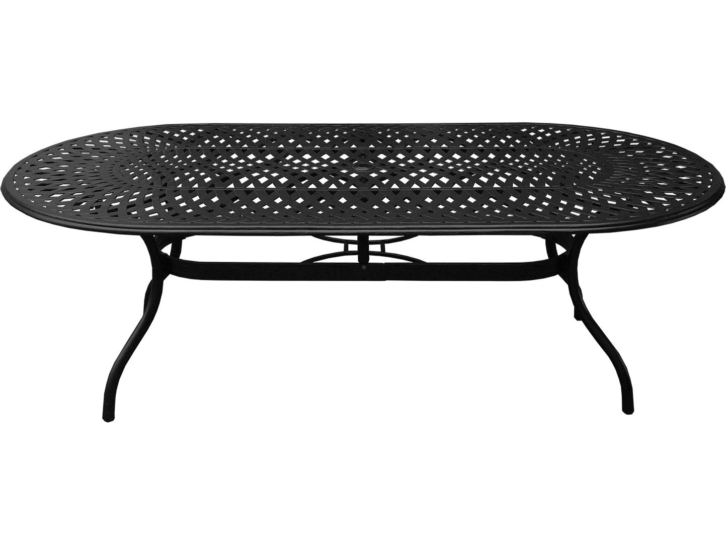 Oakland Living Modern Lattice Aluminum 95'' Large Black Oval Outdoor Dining Set with Eight Arm Chairs