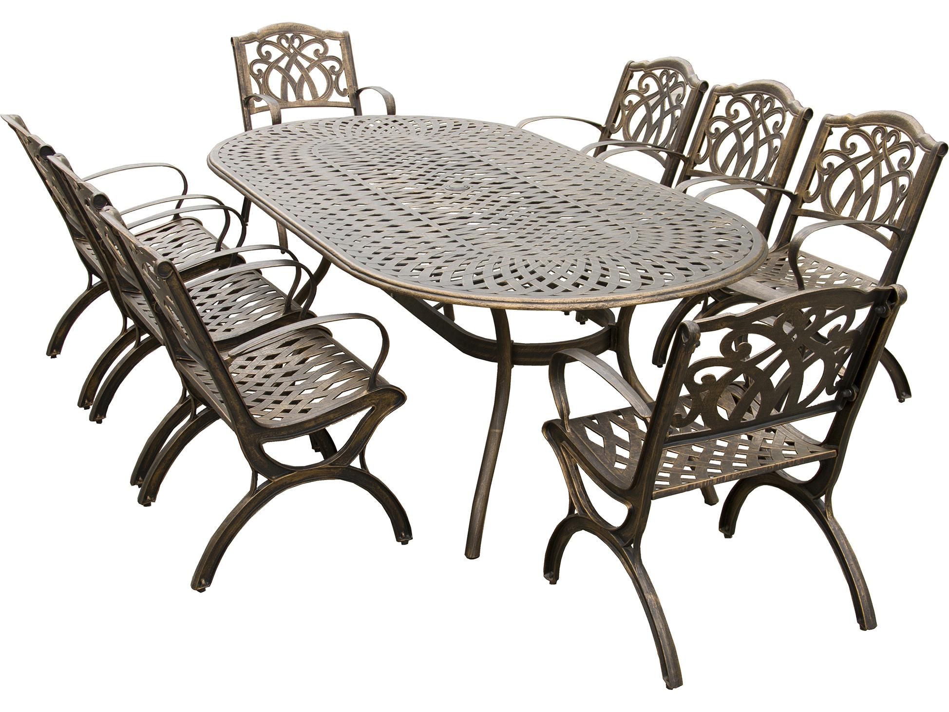 Oakland Living Modern Lattice Aluminum 95'' Large Bronze Oval Patio Dining Set with Eight Arm Chairs