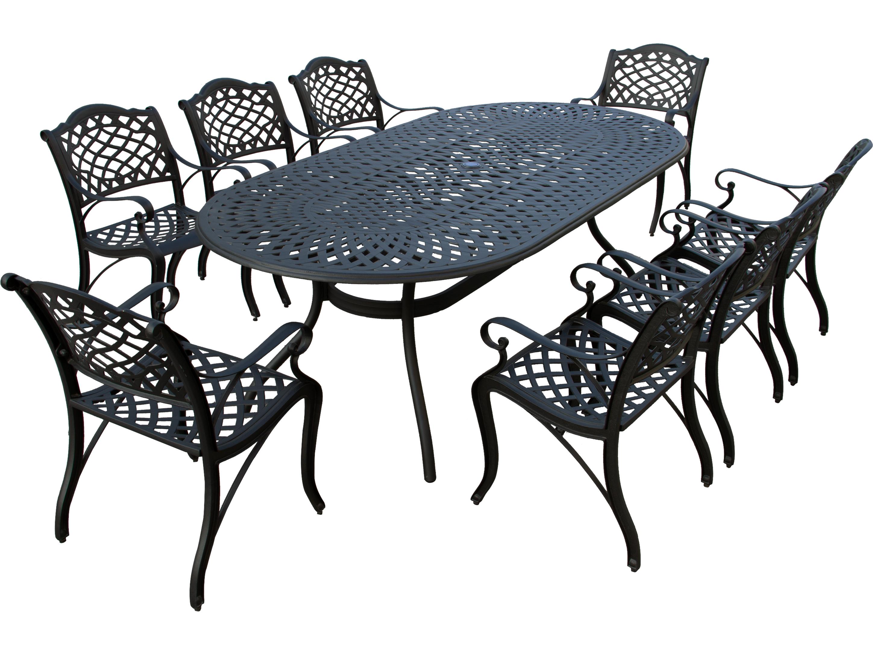 Oakland Living Modern Lattice Aluminum 95'' Large Black Oval Outdoor Patio Dining Set with Eight Arm Chairs