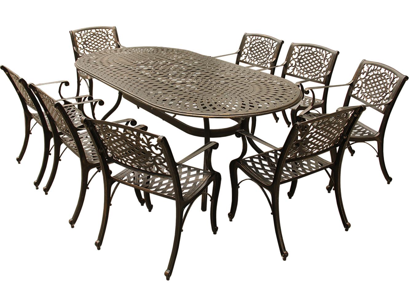 Oakland Living Modern Lattice Aluminum 95 inch Bronze Oval Outdoor Dining Set with Eight Arm Chairs