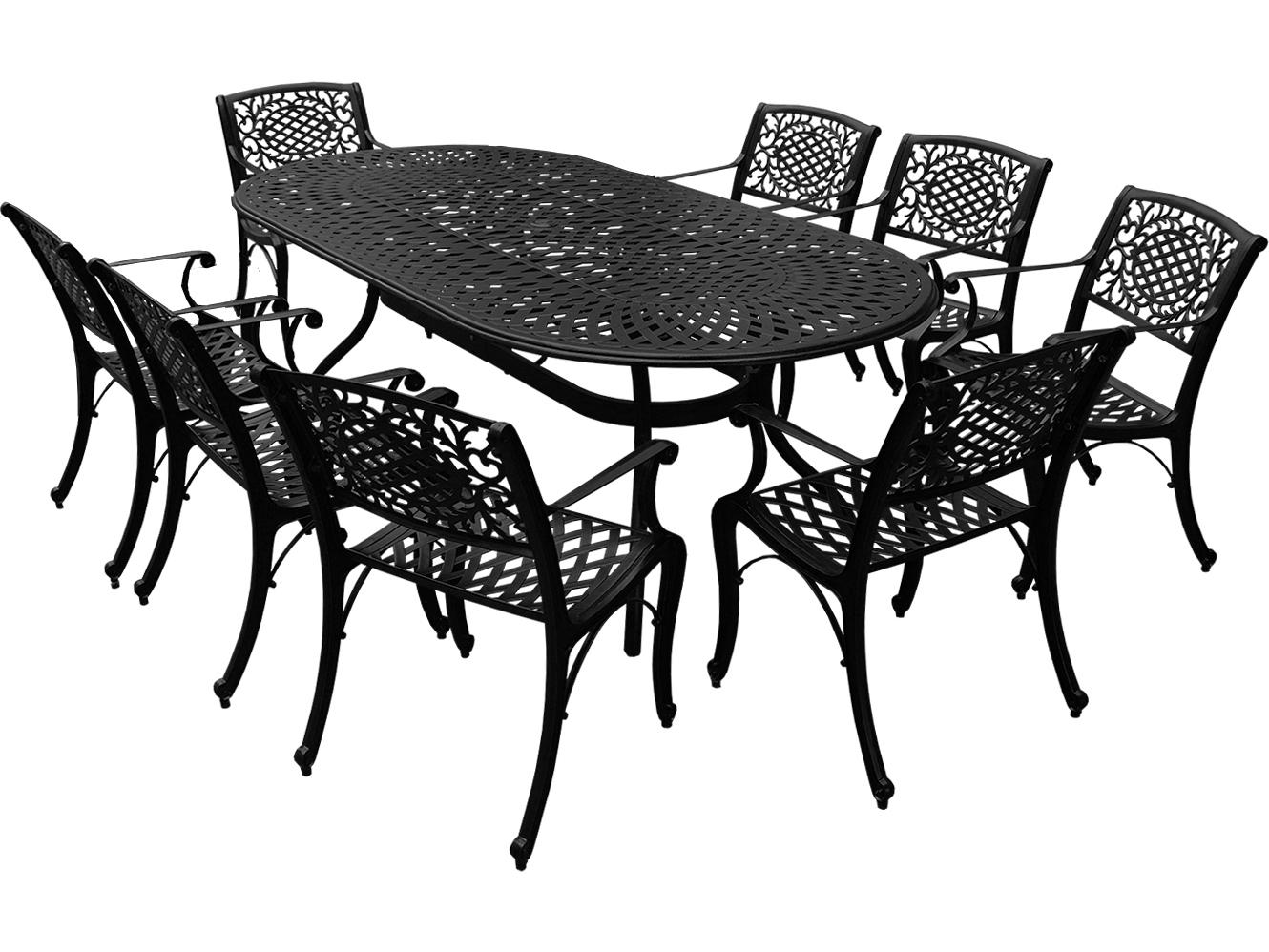Oakland Living Modern Lattice Aluminum 95'' Large Black Oval Outdoor Patio Dining Set with Eight Arm Chairs