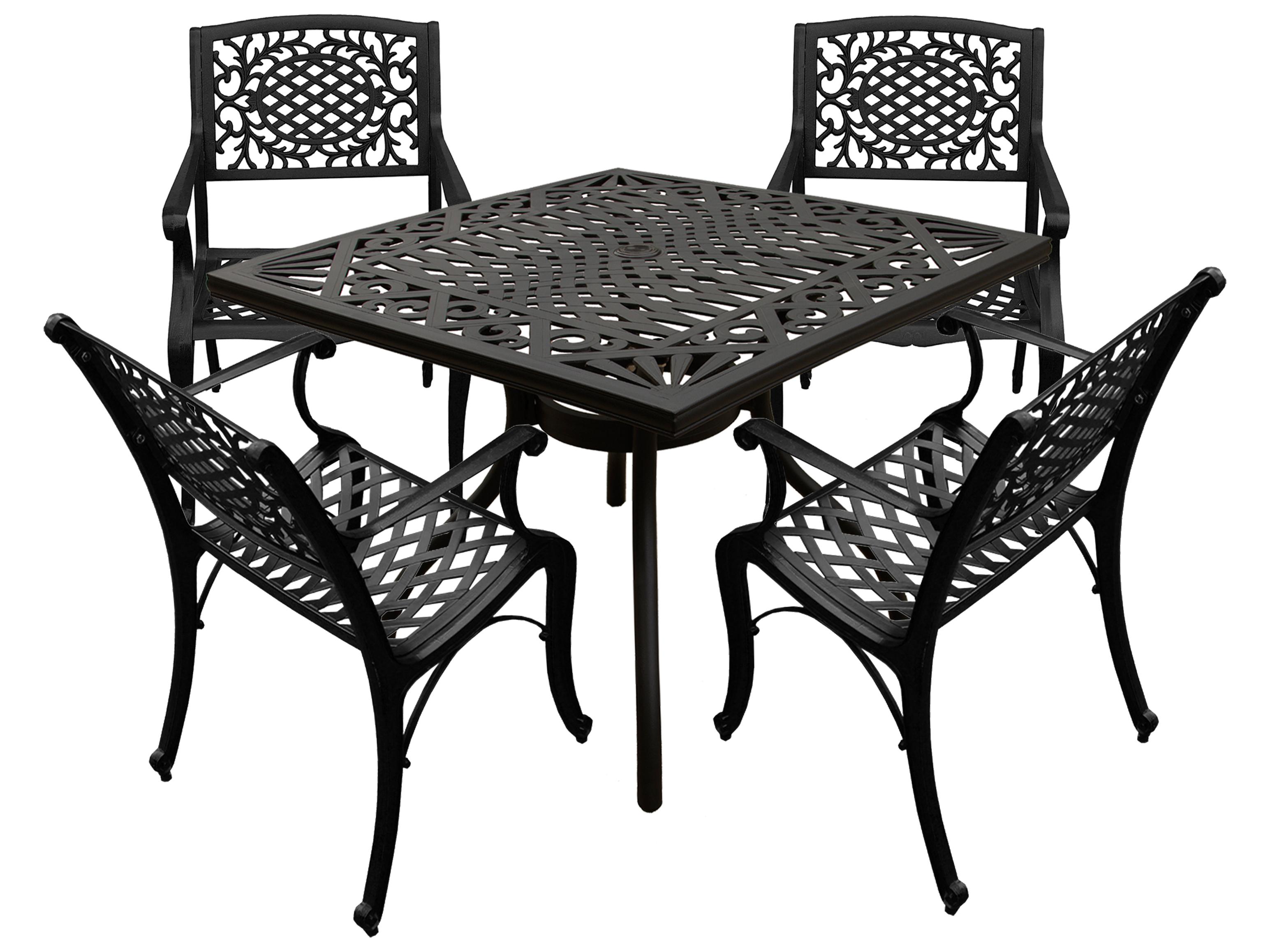 Oakland Living Modern Aluminum 37'' Black Square Outdoor Patio Dining Set with Four Chairs