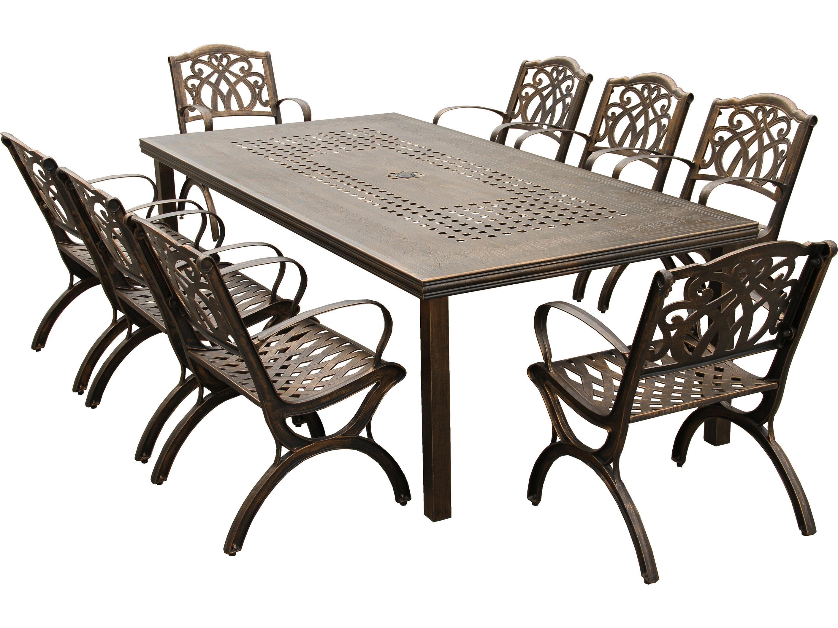 Oakland Living Modern Lattice Aluminum 95'' Bronze Large Rectangular Patio Dining Set with Eight Arm Chairs