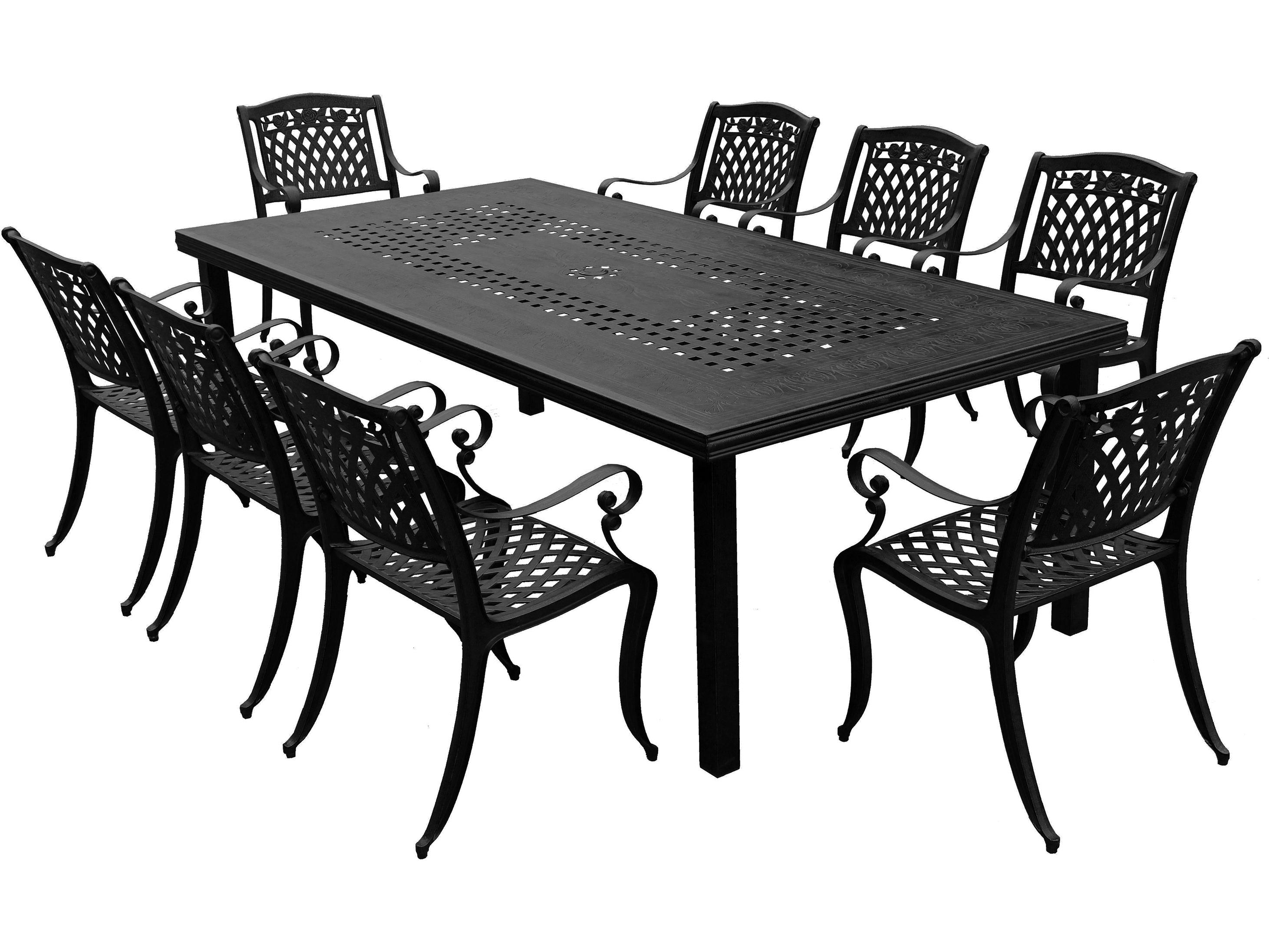 Oakland Living Modern Lattice Aluminum 95'' Black Large Rectangular Outdoor Dining Set with Eight Arm Chairs