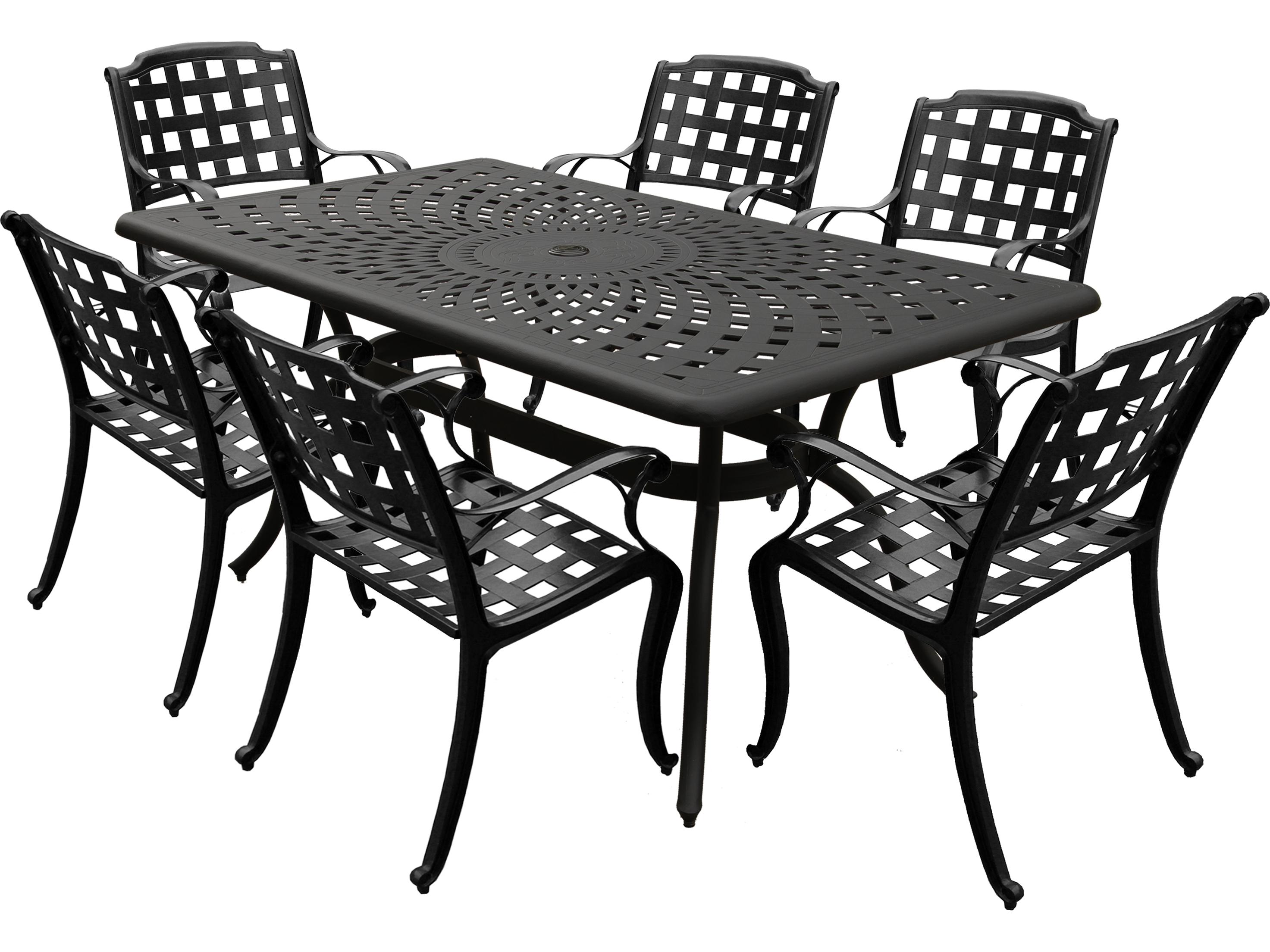 Oakland Living Modern Aluminum 67'' Black Rectangular Outdoor Patio Dining Set with Six Chairs