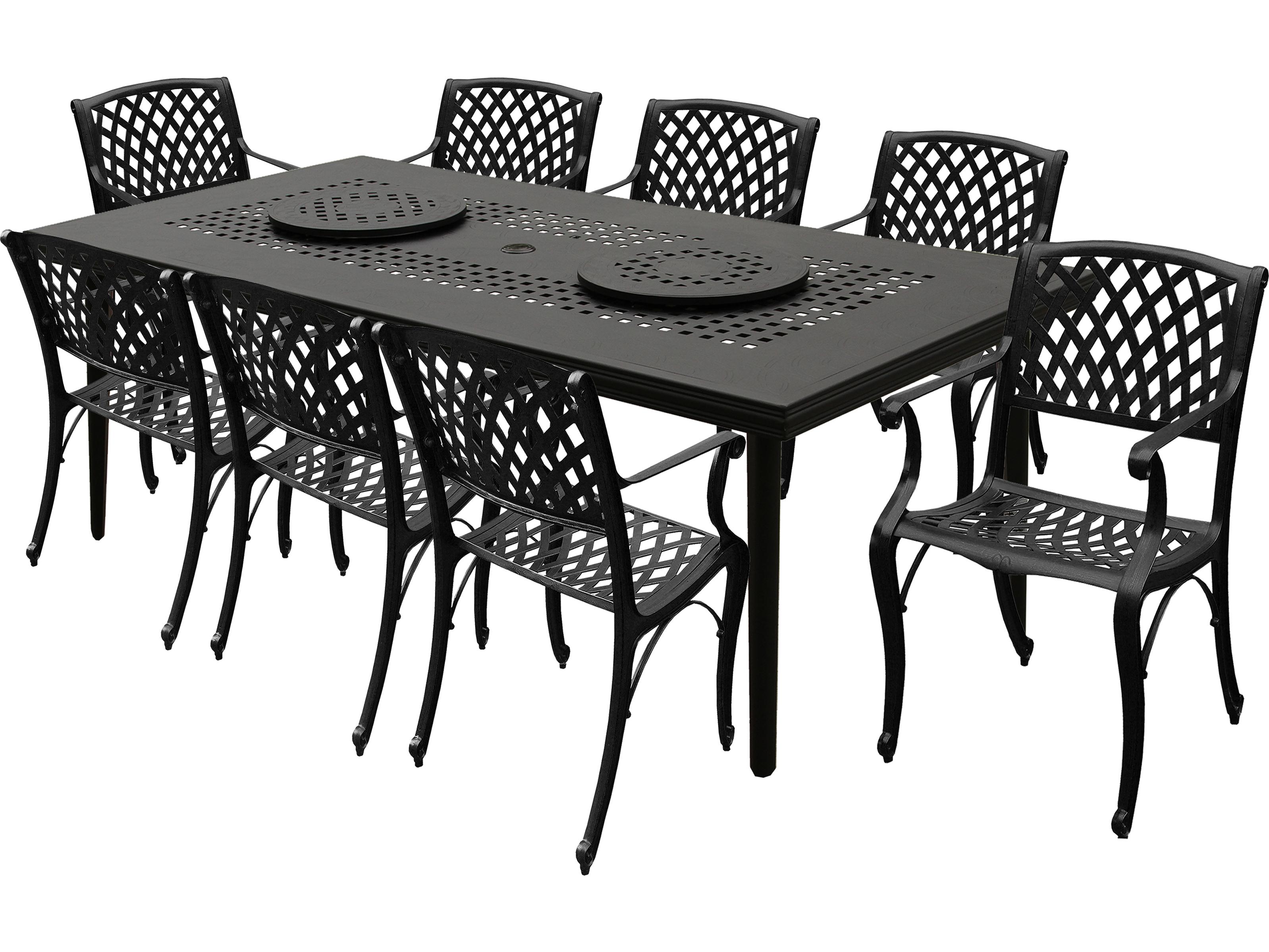 Oakland Living Modern Aluminum 84'' Large Black Rectangular Outdoor Dining Set with Two Lazy Susans and Eight Chairs