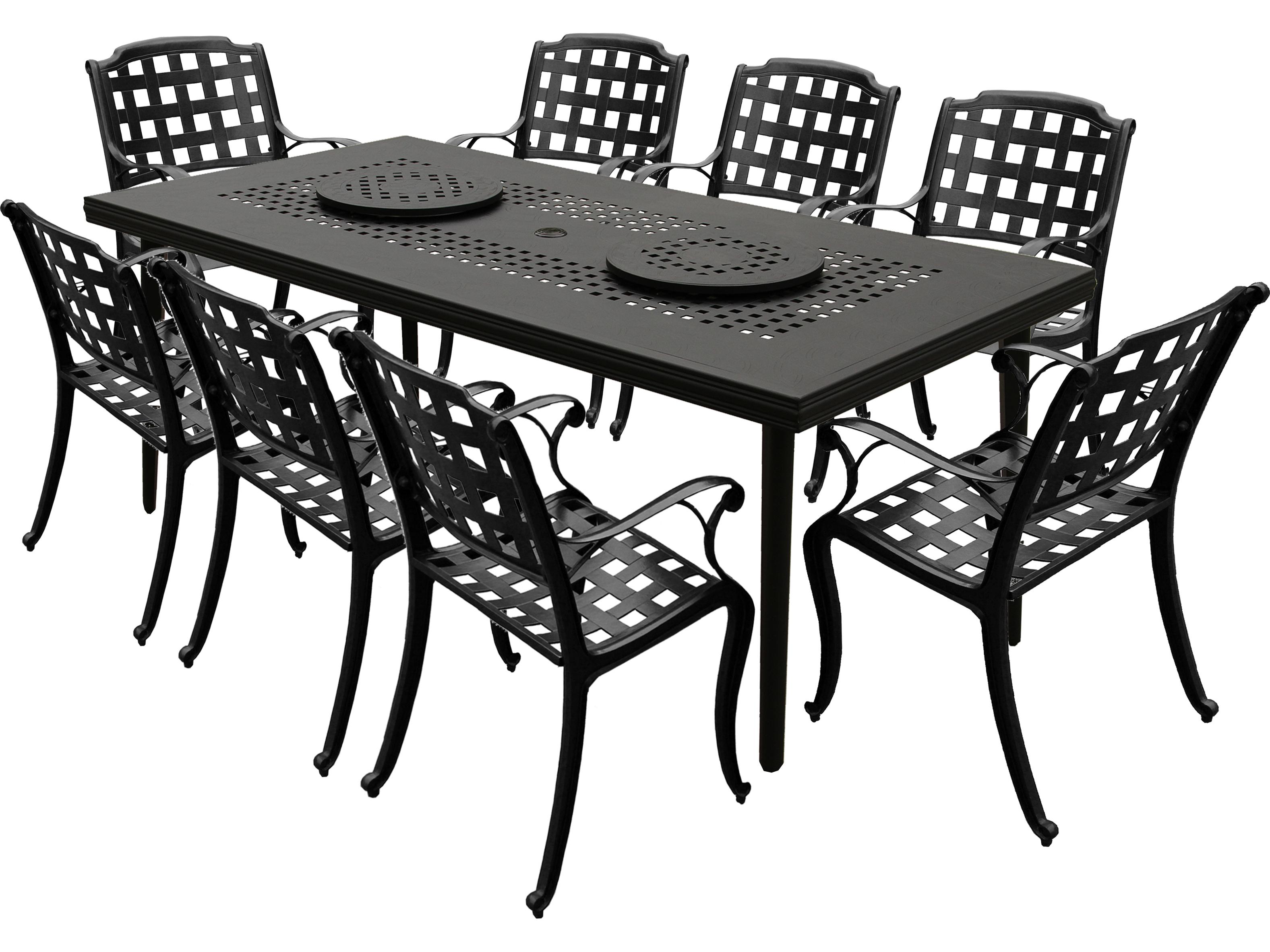 Oakland Living Modern Aluminum 84'' Large Black Rectangular Outdoor Patio Dining Set with Two Lazy Susans and Eight Chairs