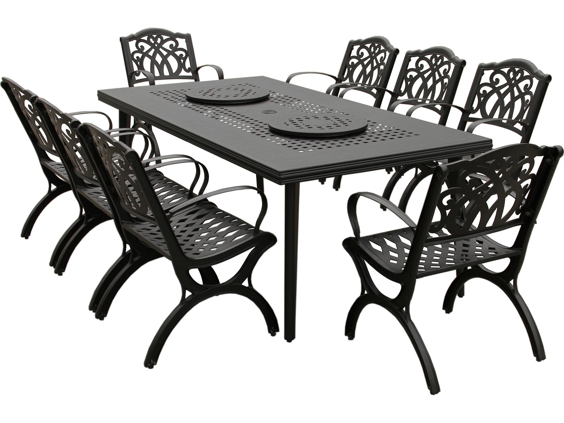 Oakland Living Modern Aluminum 84'' Large Black Rectangular Patio Dining Set with Two Lazy Susans and Eight Chairs