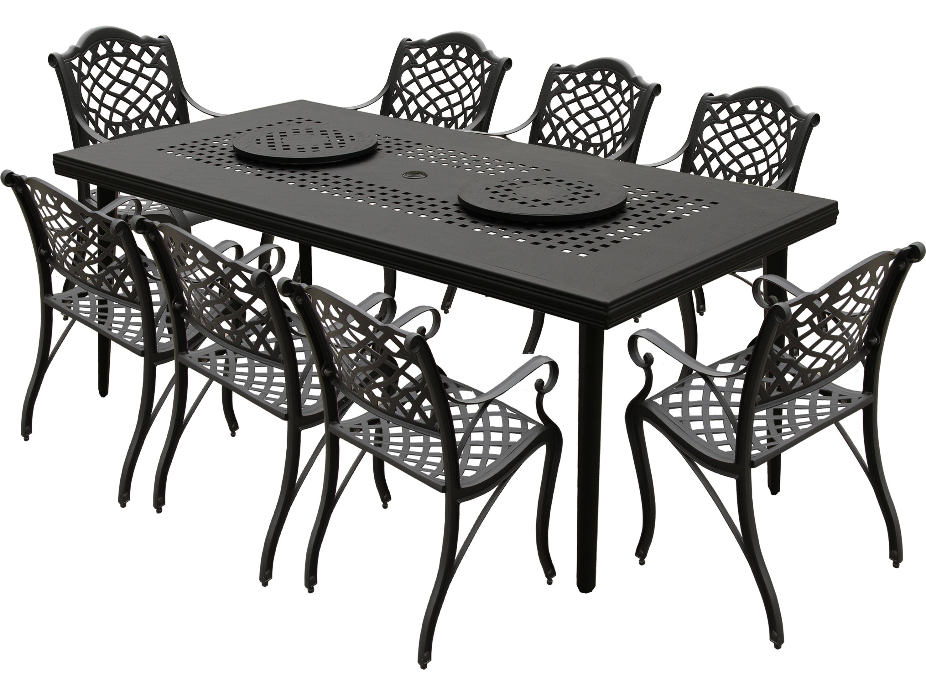Oakland Living Modern Aluminum 84'' Large Black Rectangular Outdoor Dining Set with Two Lazy Susans and Eight Chairs