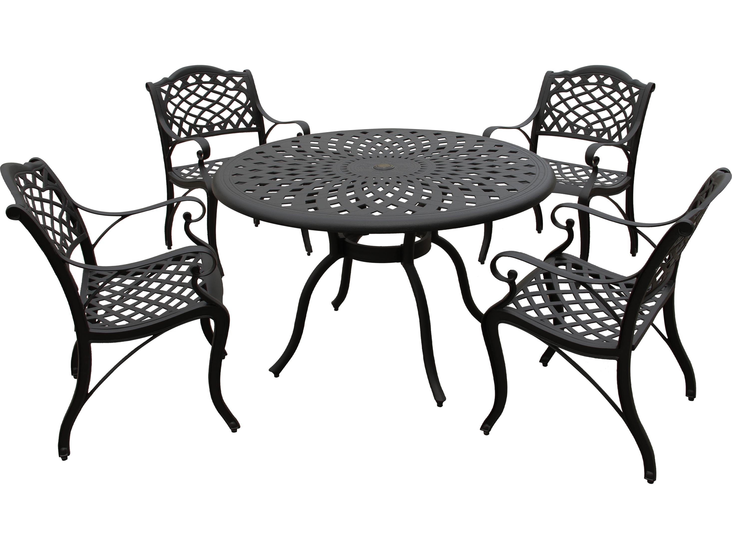 Oakland Living Modern Aluminum 48'' Black Round Outdoor Patio Dining Set with Four Chairs