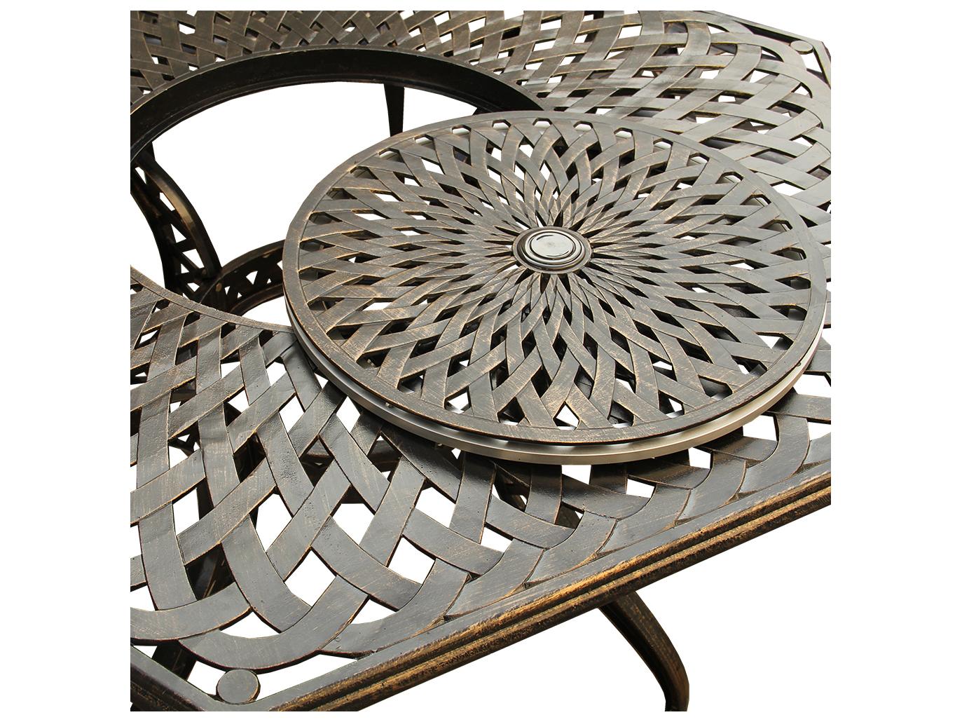 Oakland Living Modern Lattice Aluminum 63 inch Bronze Hexagon Outdoor Patio Dining Set with Lazy Susan and Six Chairs