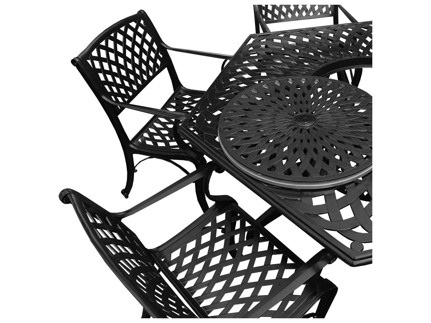 Oakland Living Modern Aluminum 63'' Large Black Hexagon Patio Dining Set with Lazy Susan and Six Chairs