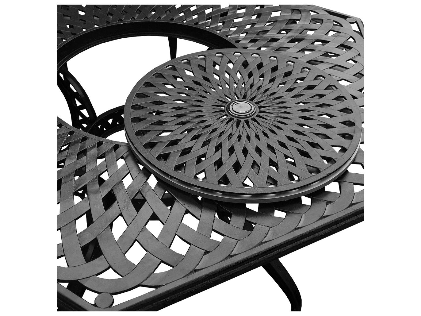 Oakland Living Modern Aluminum 63'' Large Black Hexagon Patio Dining Set with Lazy Susan and Six Chairs