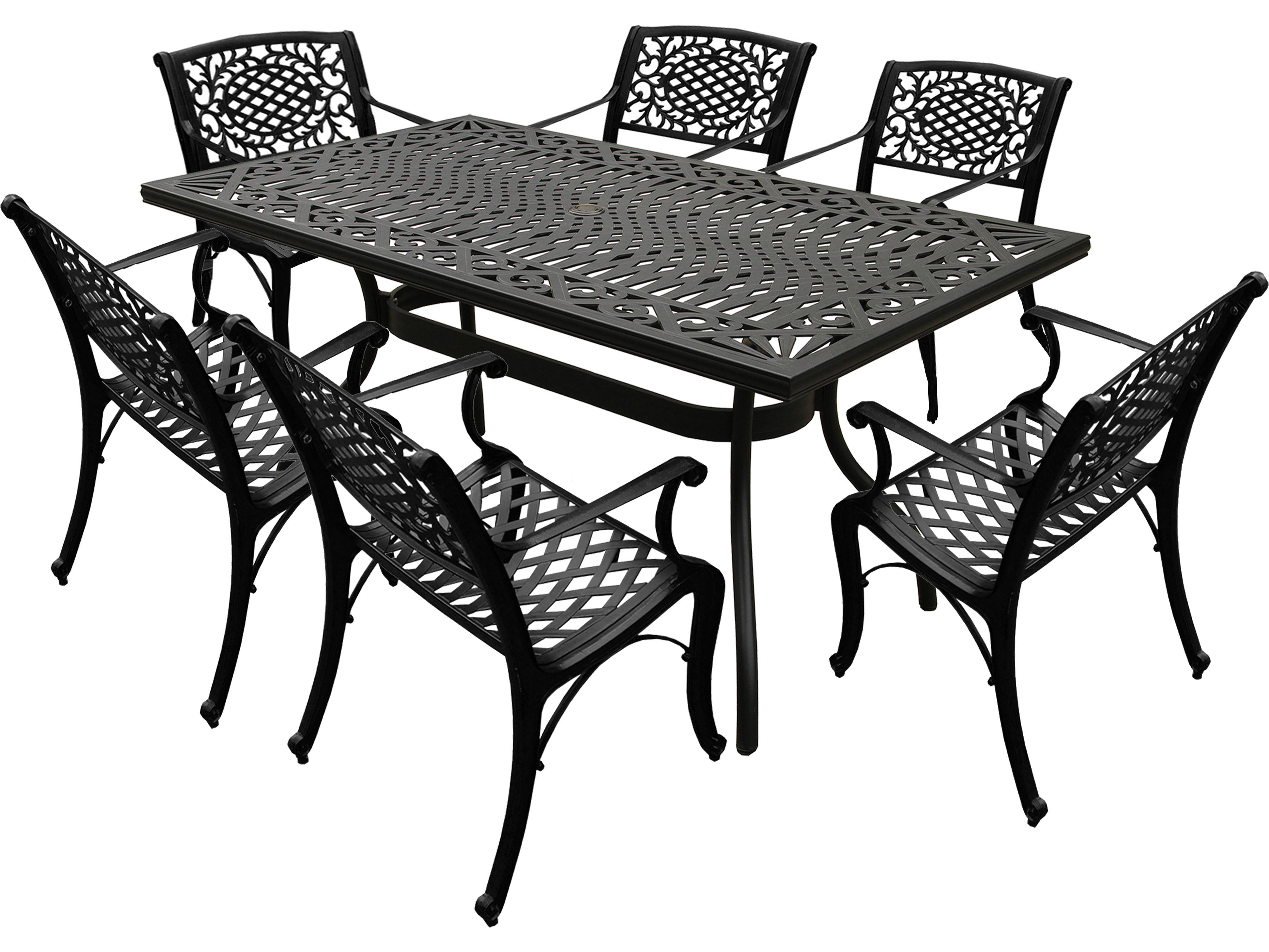 Oakland Living Modern Aluminum 68'' Black Rectangular Outdoor Patio Dining Set with Six Chairs