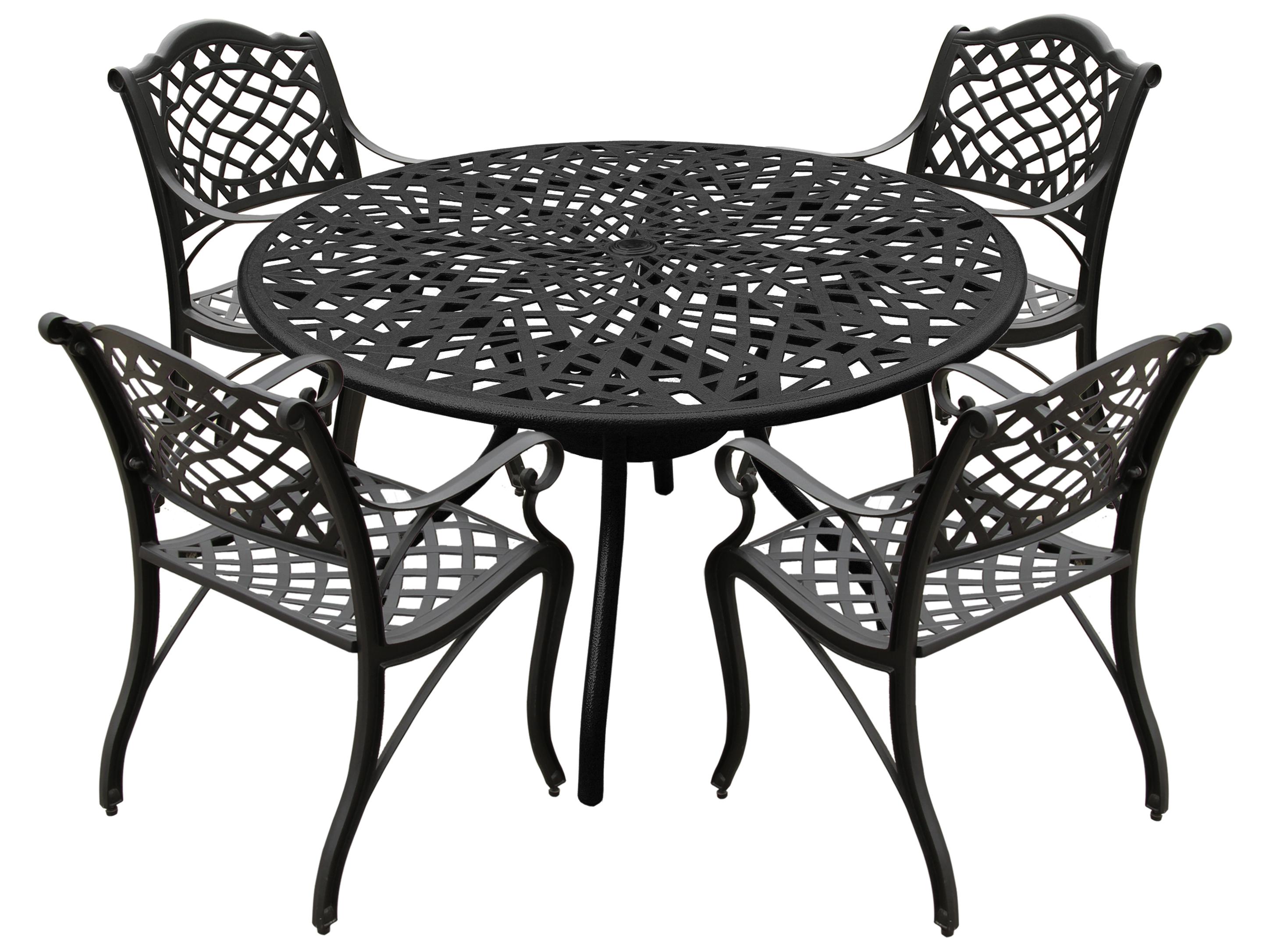 Oakland Living Modern Aluminum 48'' Black Round Outdoor Dining Set with Four Chairs