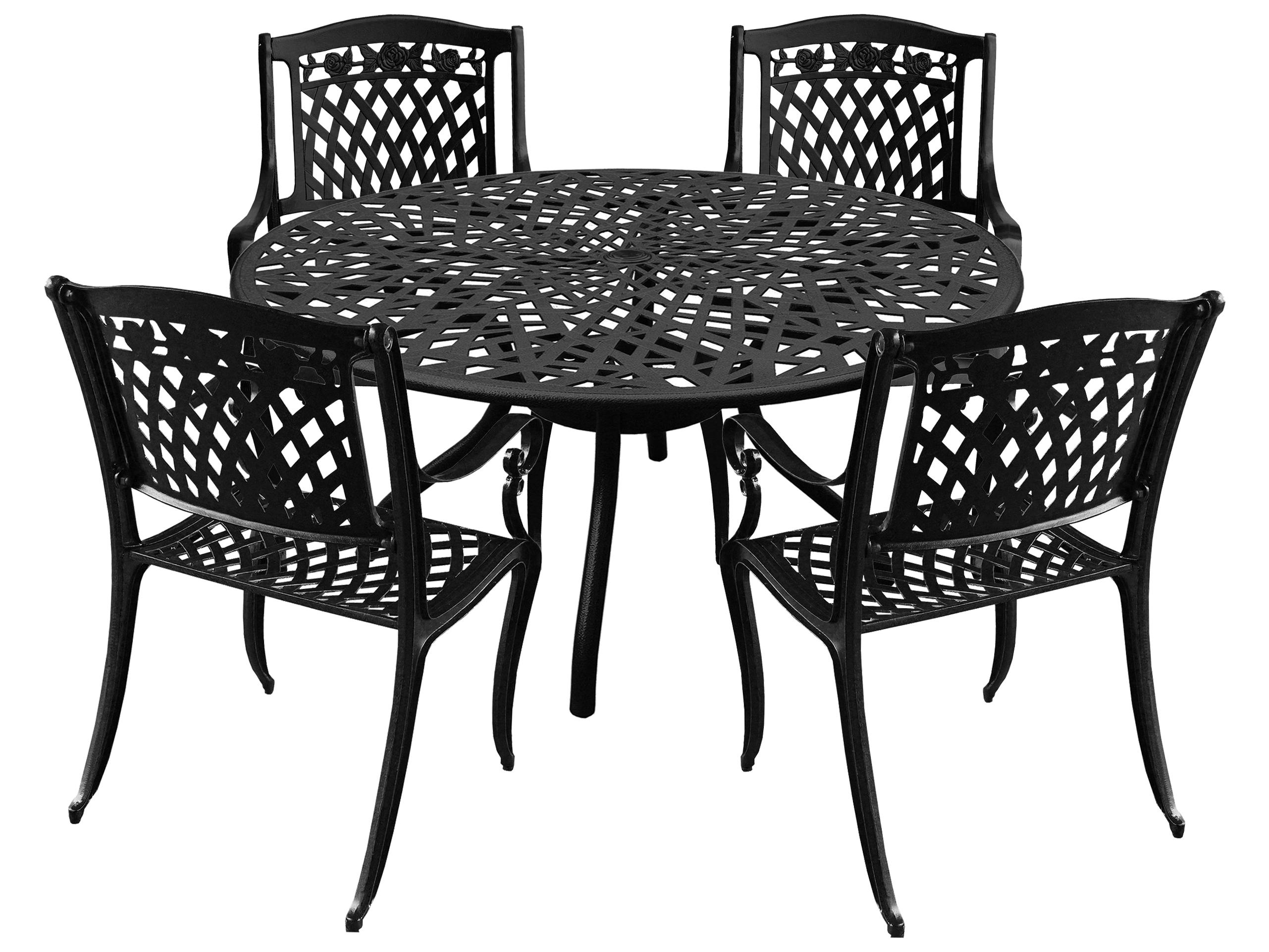 Oakland Living Modern Aluminum 48'' Black Round Outdoor Patio Dining Set with Four Chairs