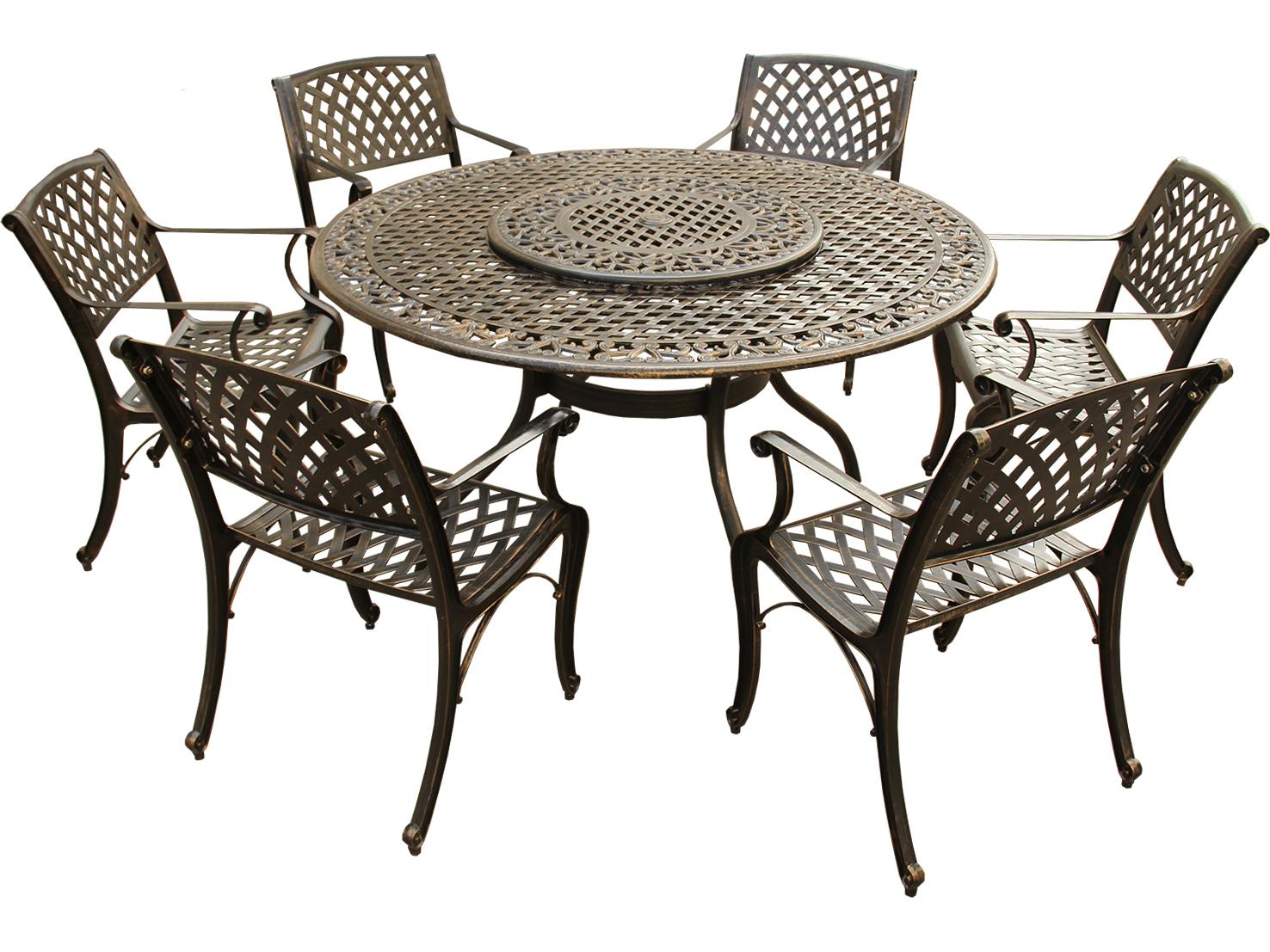 Oakland Living Lattice Aluminum 59 inch Bronze Round Outdoor Dining Set with Lazy Susan and Six Chairs