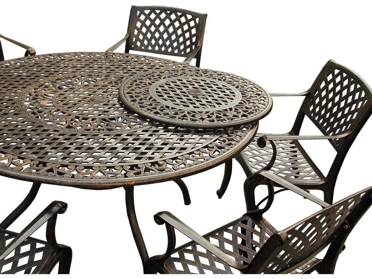 Oakland Living Lattice Aluminum 59 inch Bronze Round Outdoor Dining Set with Lazy Susan and Six Chairs