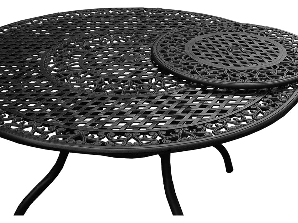 Oakland Living Modern Aluminum 59'' Large Black Round Outdoor Dining Set with Lazy Susan and Six Chairs