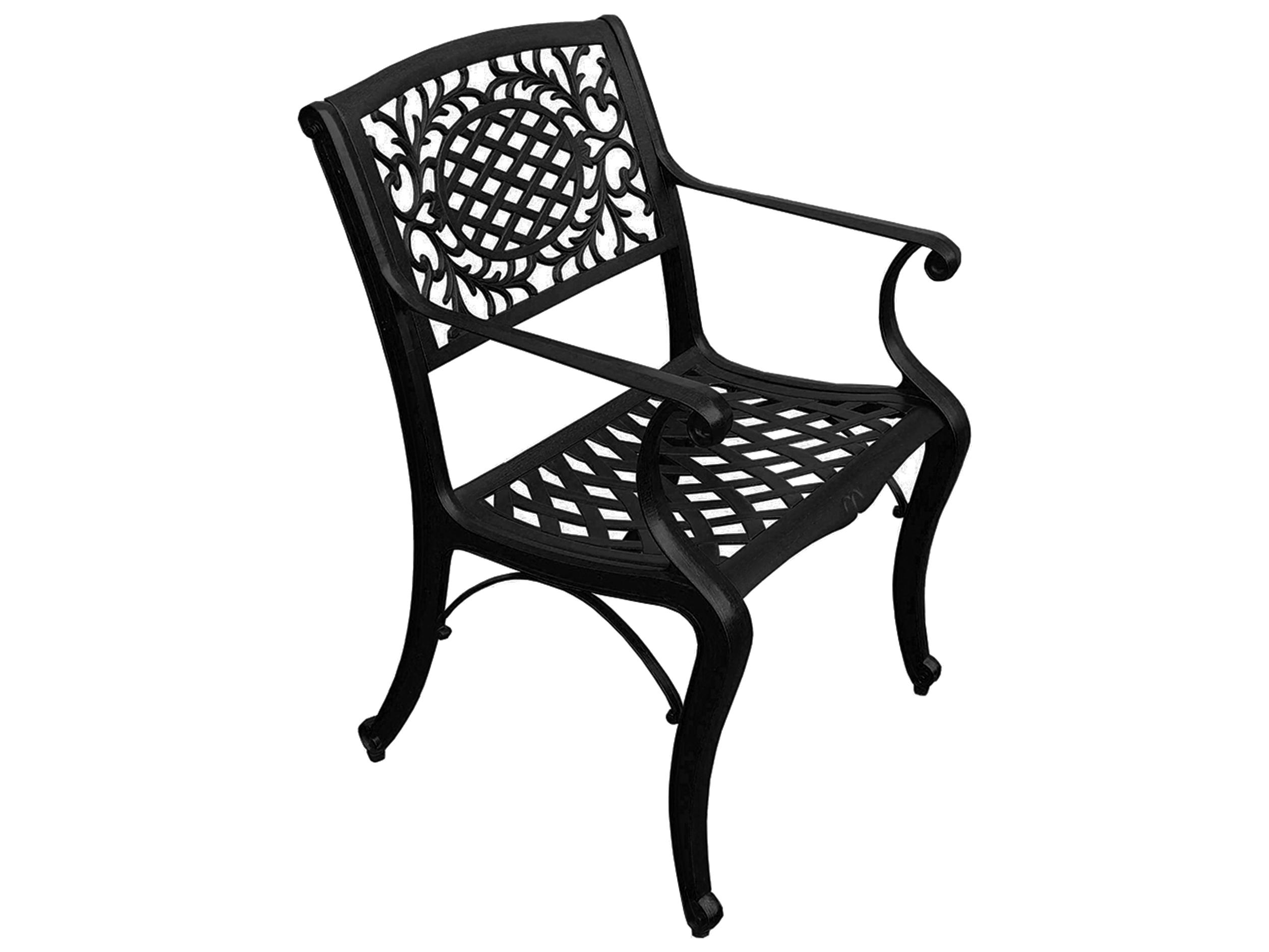 Oakland Living Modern Aluminum 59'' Large Black Round Patio Dining Set with Lazy Susan and Six Chairs