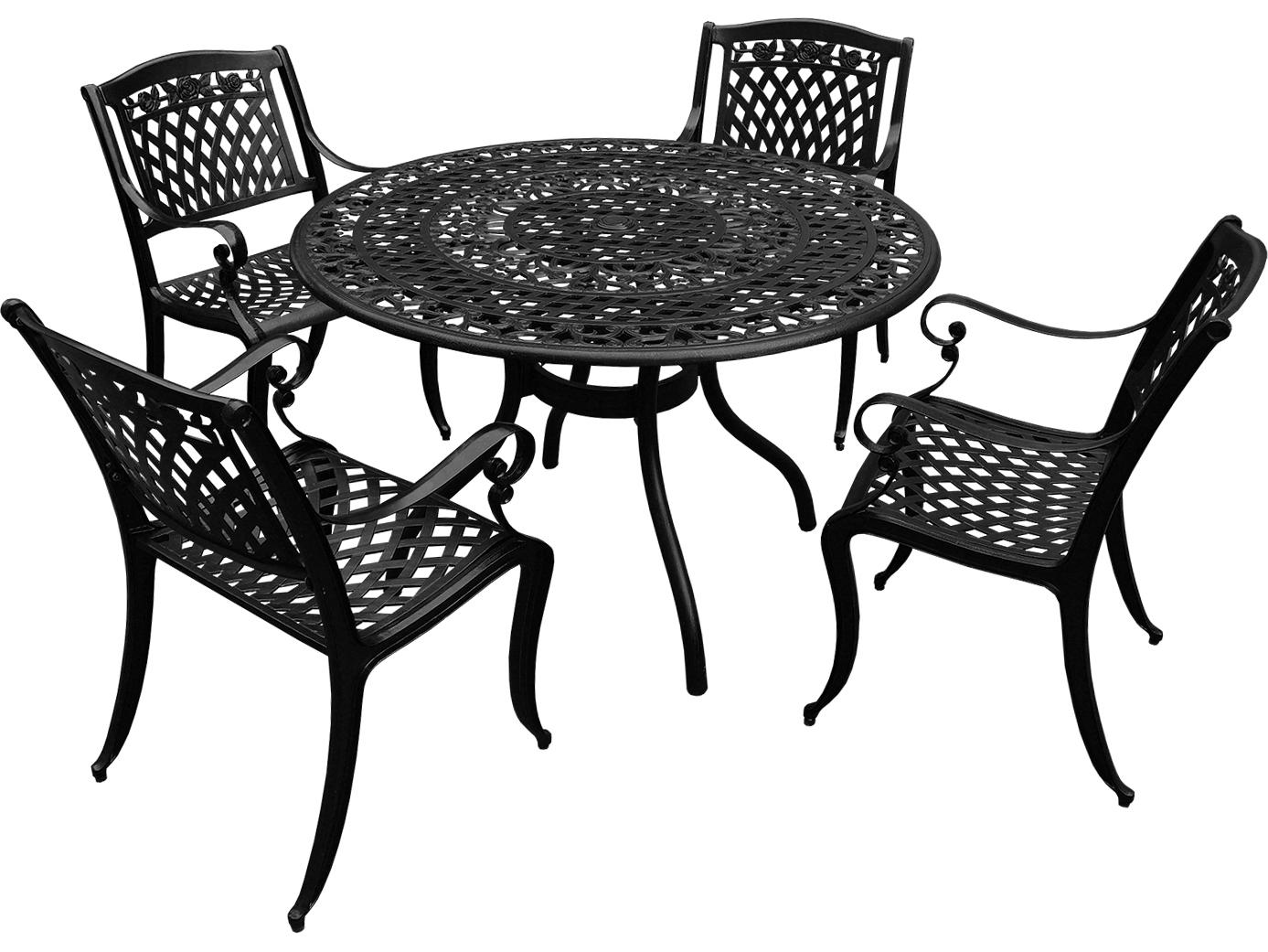 Oakland Living Modern Aluminum 48'' Black Round Outdoor Patio Dining Set with Four Chairs