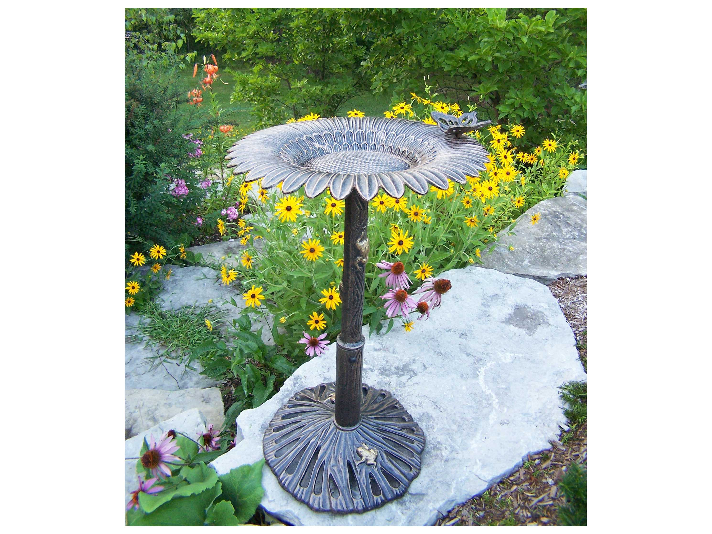 Oakland Living Butterfly Cast Aluminum Sunflower Birdbath