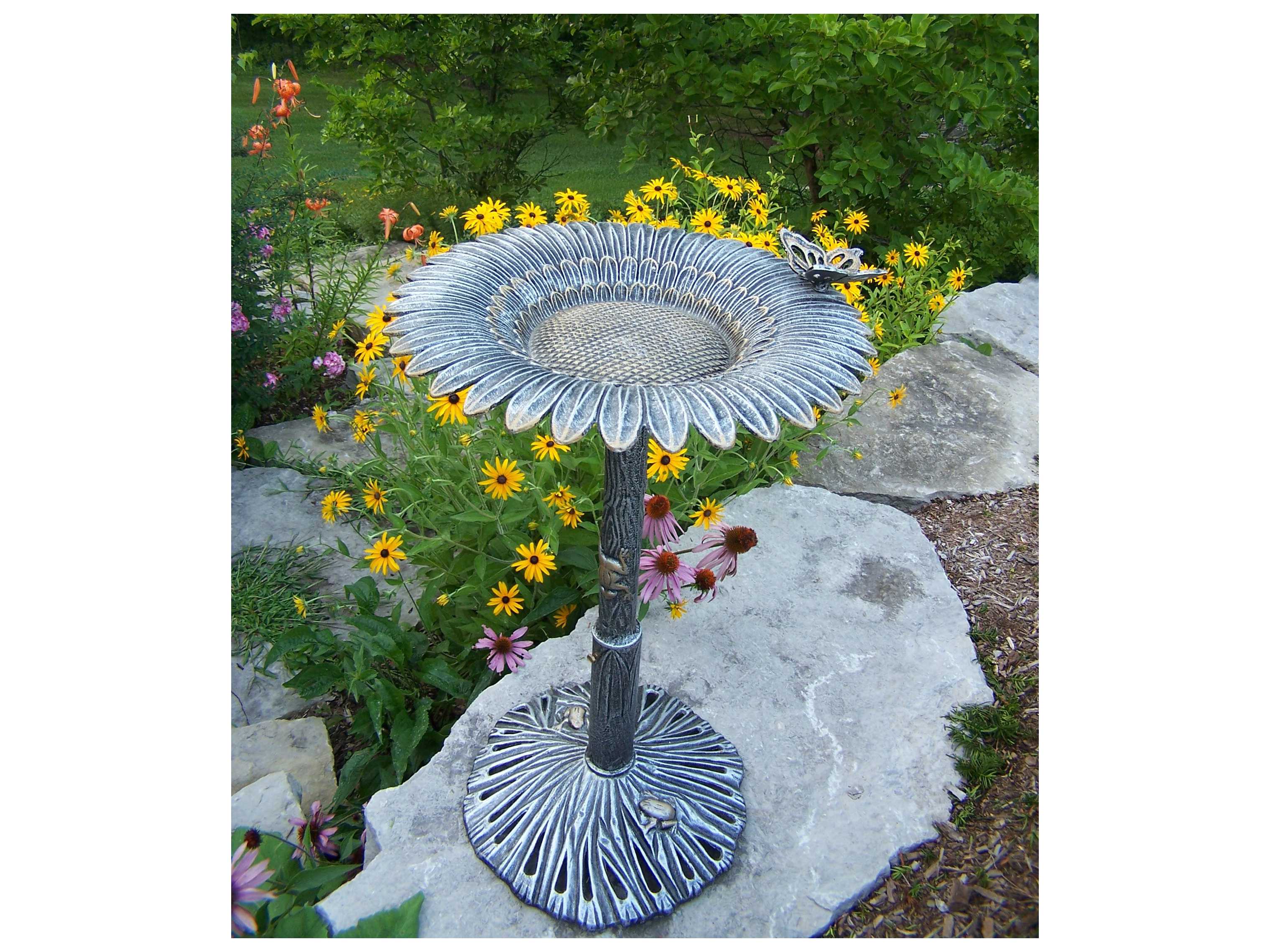 Oakland Living Sunflower Cast Aluminum Butterfly Bird Bath