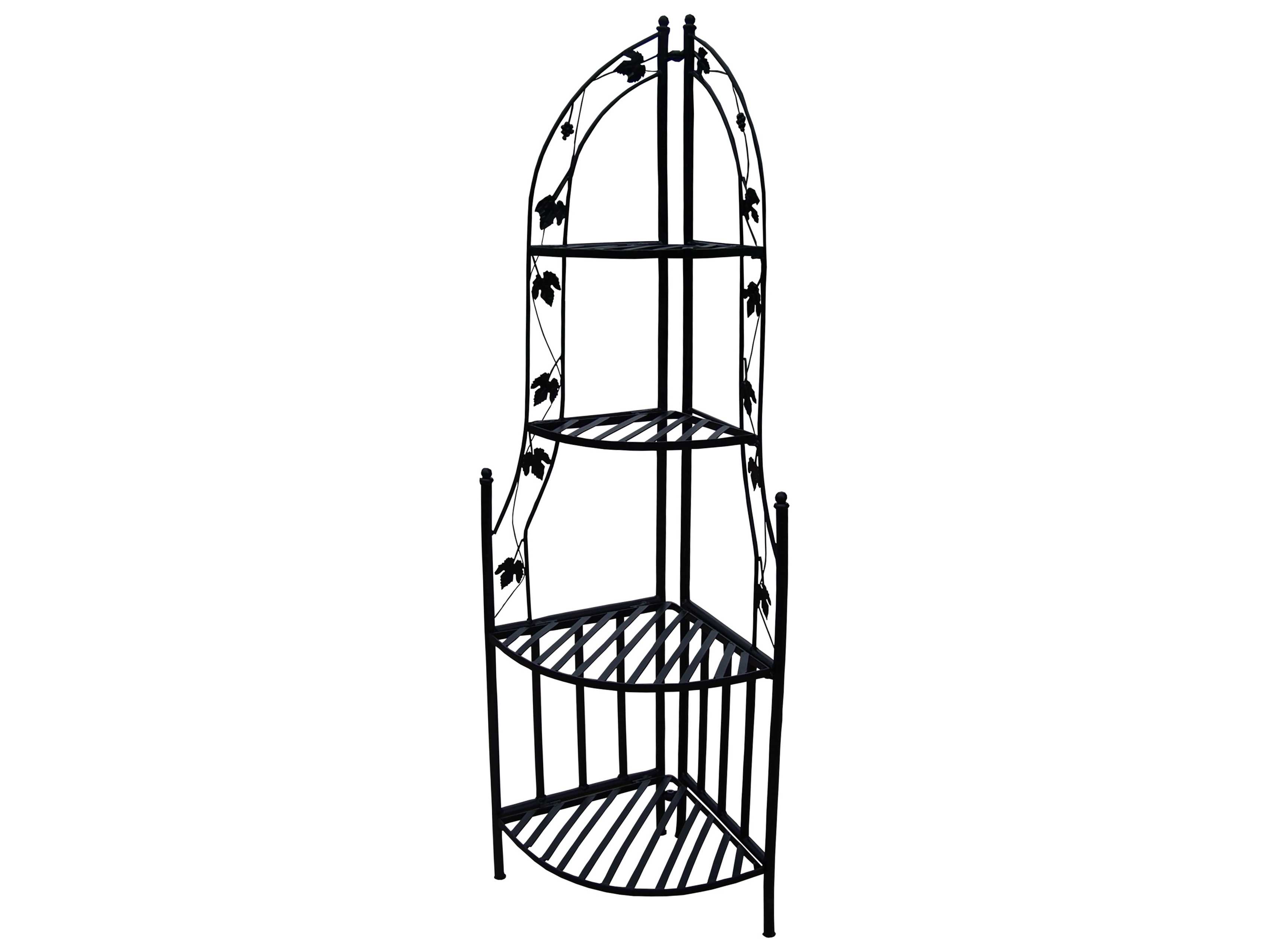 Oakland Living Wrought Iron Corner Shelf Plant Stand in Black