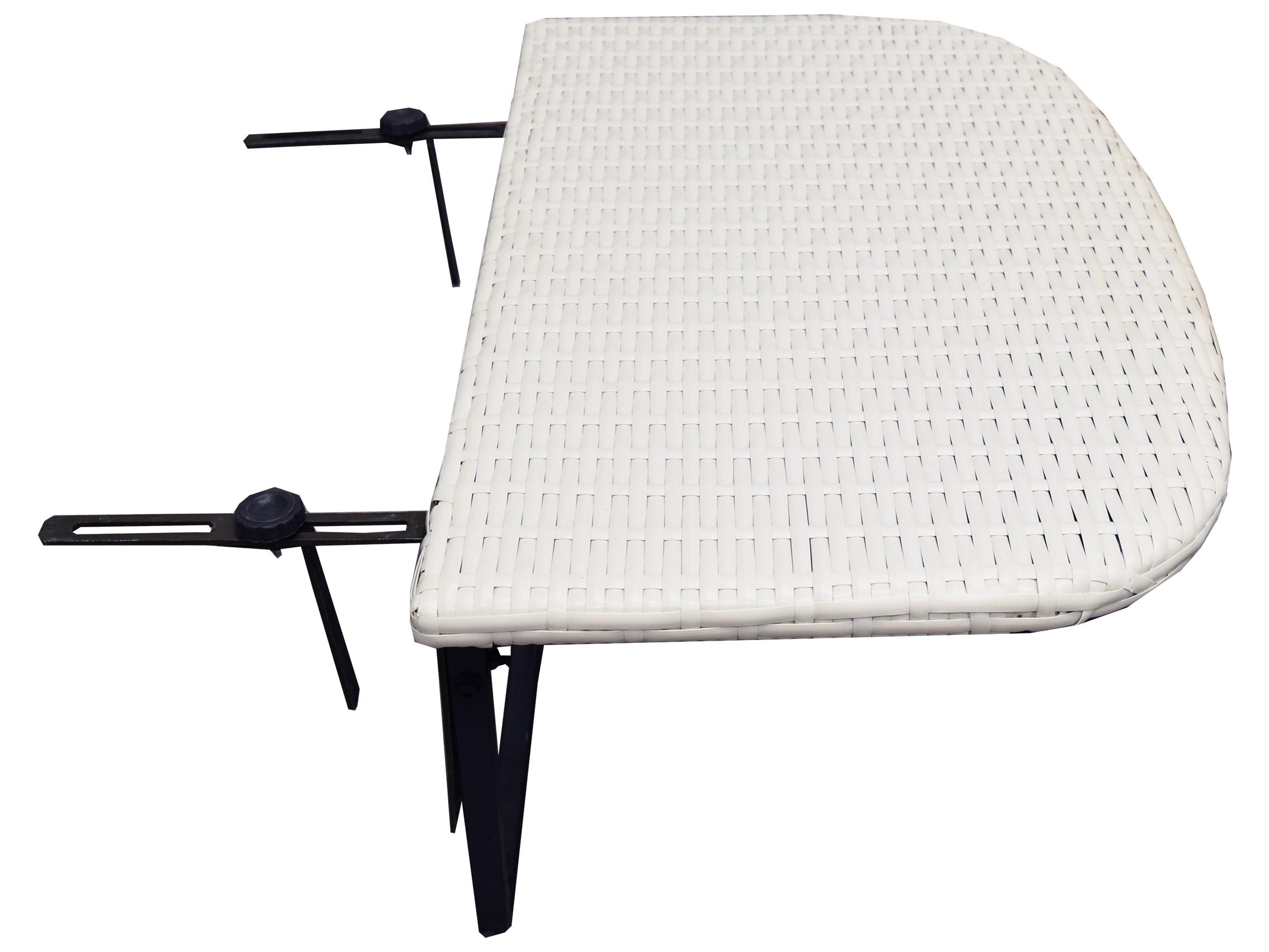 Oakland Living White Indoor and Foldable Wicker Balcony Table with Frame and Adjustable Clamps