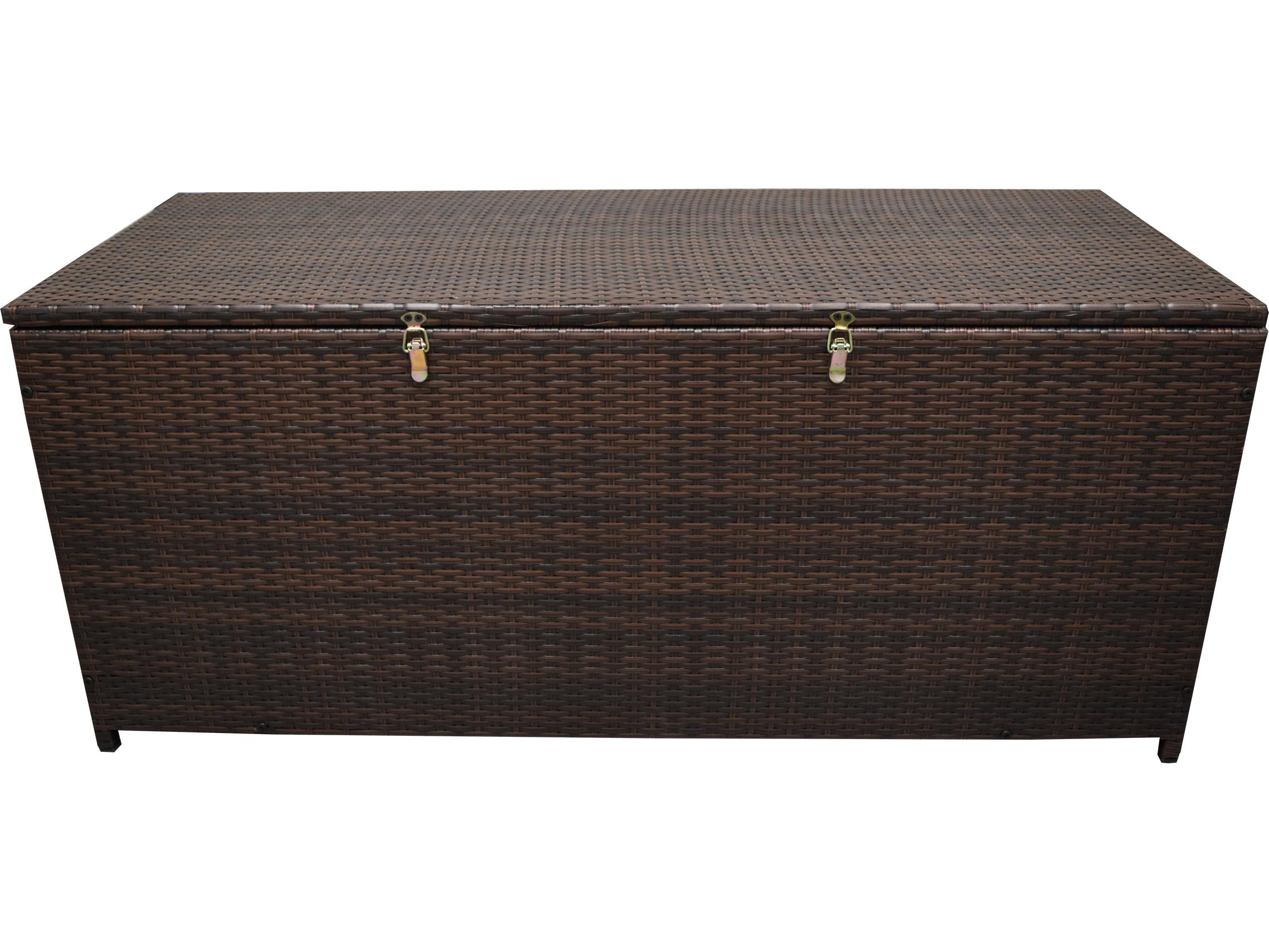 Oakland Living Brown Indoor and Balcony Deck Porch Pool 113 Gallon Wicker Storage Box Trunk Bin with Frame